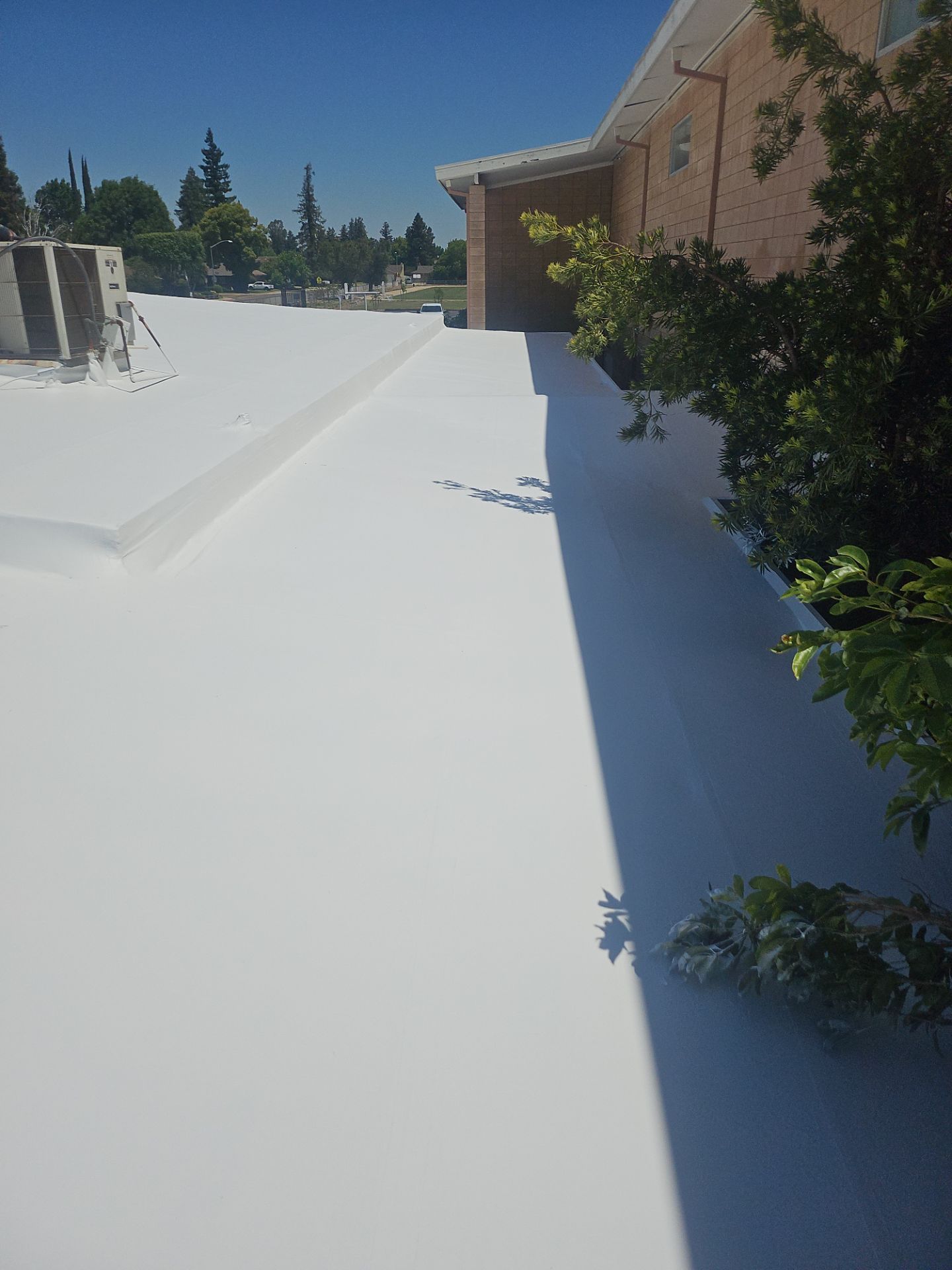 Single-ply restoration system using Benchmark/PUMA XL coatings over TPO single-ply roofing by Straight Edge Roofing Inc