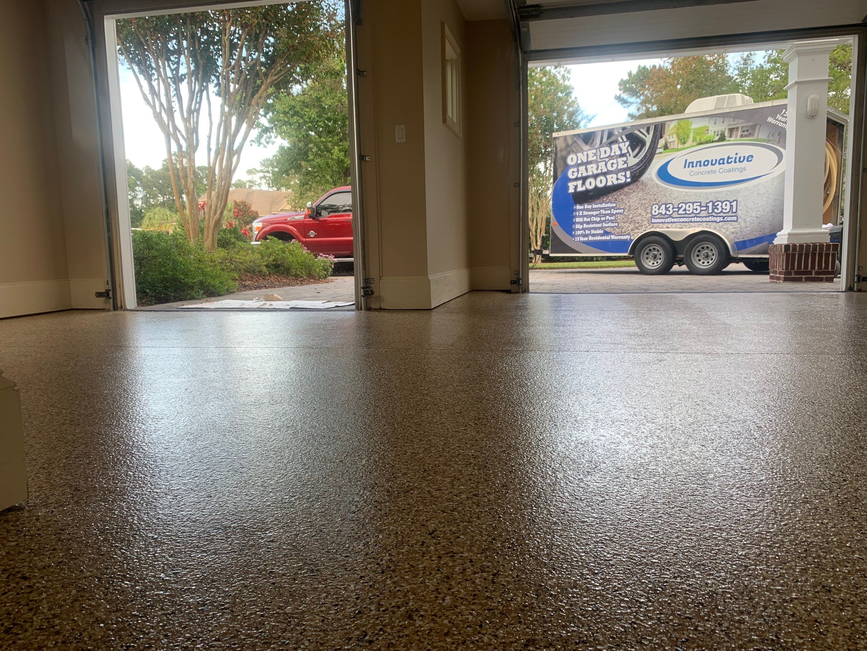 Garage TransFLOORmation using Sandstone by Innovative Concrete Coatings 