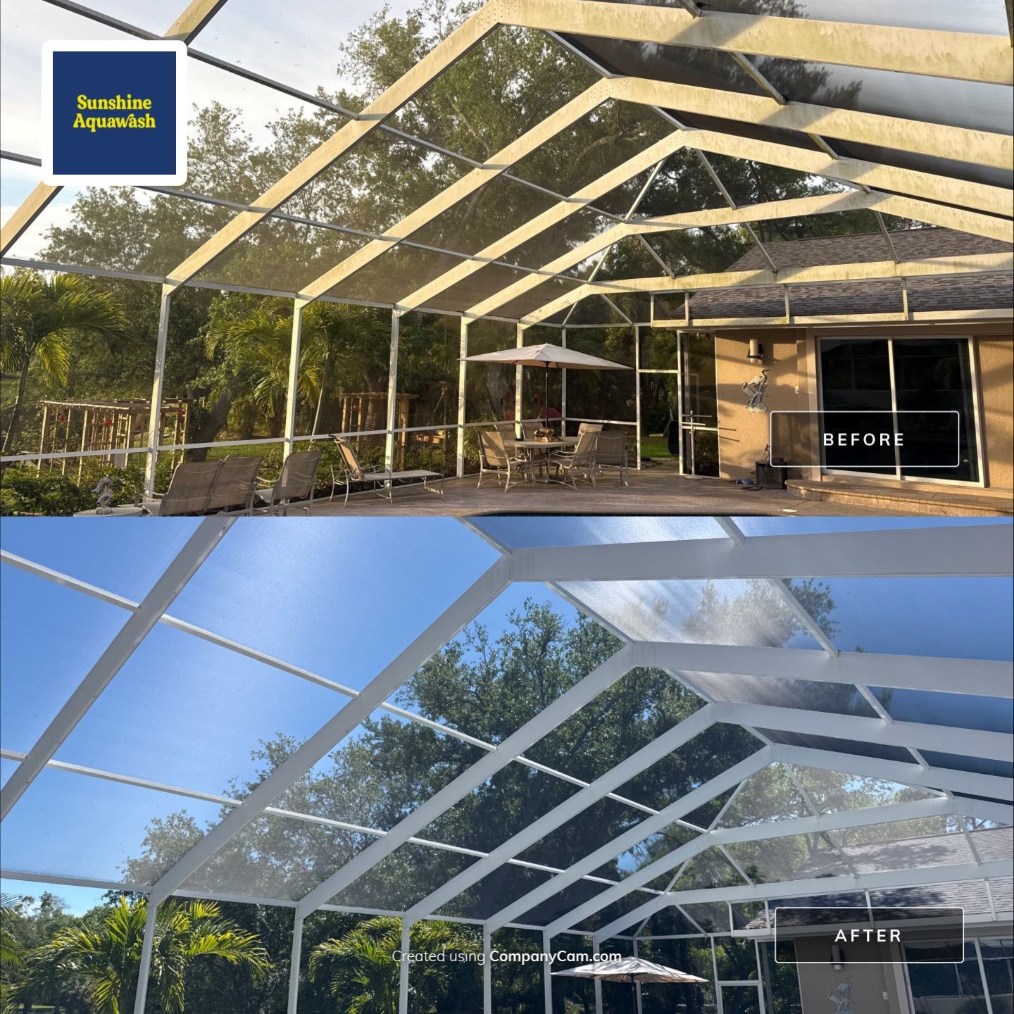 Large House Wash & Pool Cage Cleaning with Heavy Mud Dauber Nest Removal – Bradenton, FL 34209 by Sunshine AquaWash