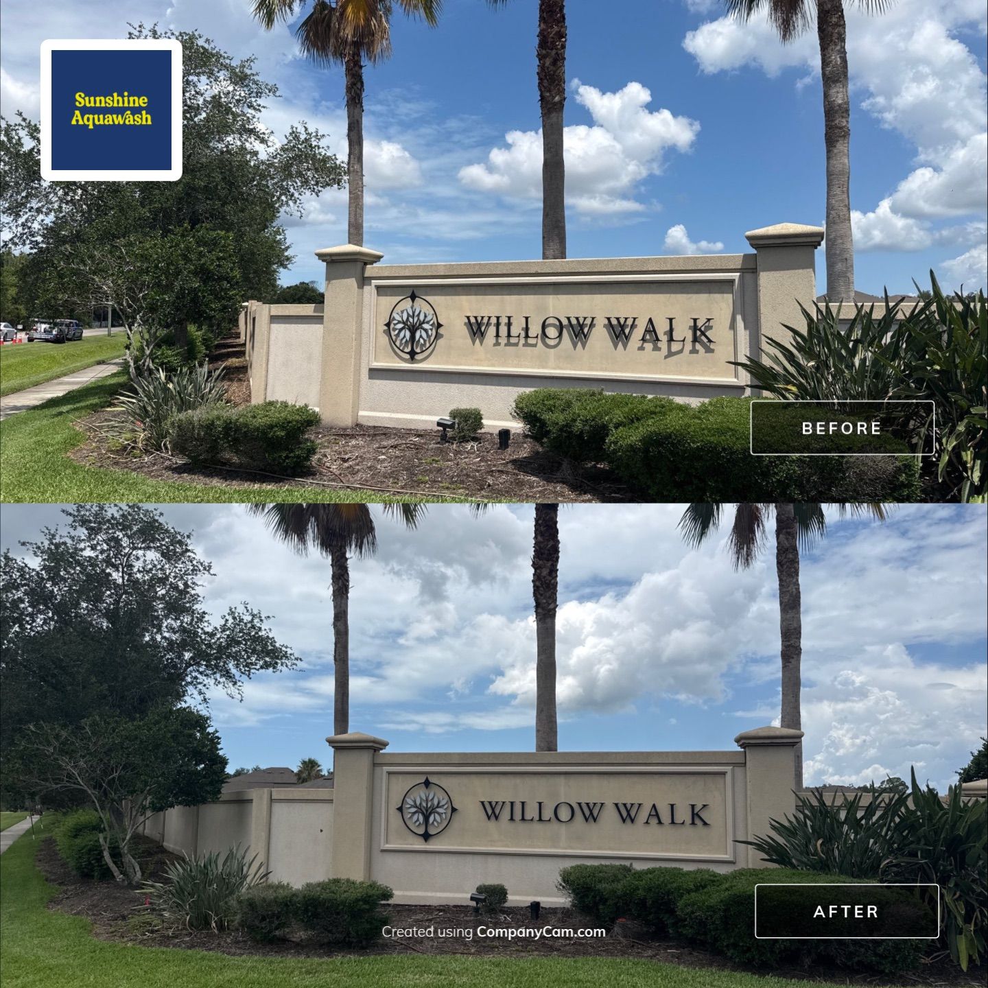 HOA Perimeter Wall & Monument Sign Cleaning – Willow Walk, Palmetto, FL 34221 by Sunshine AquaWash