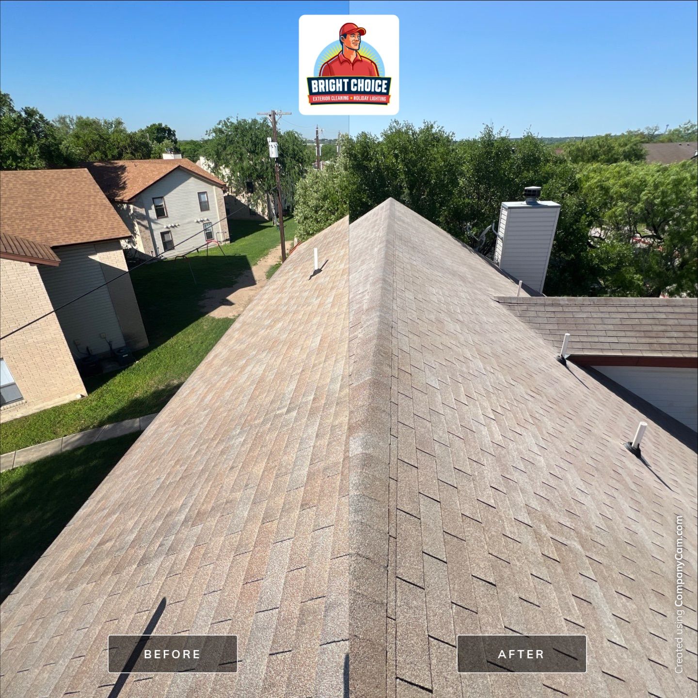 Shingle Roof Washing Project in San Antonio by Bright Choice