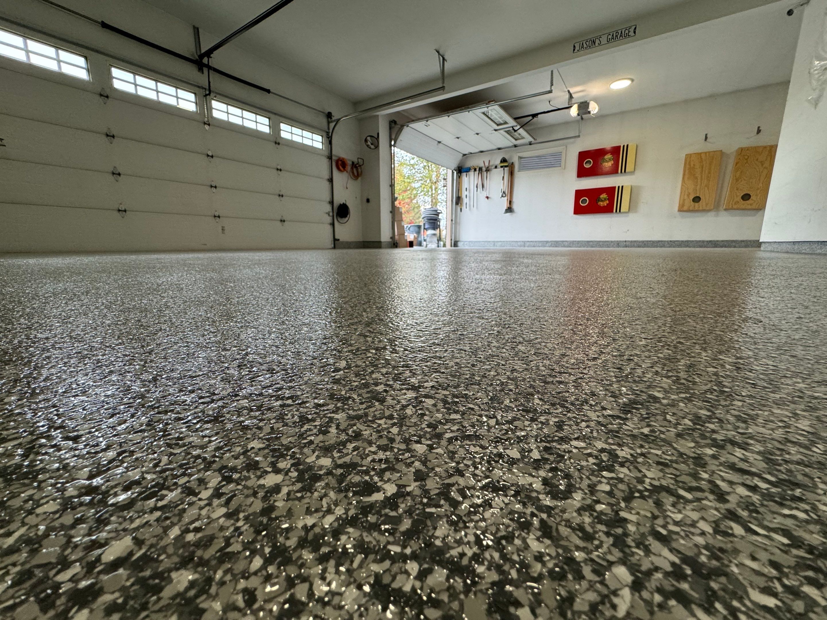 Domino Flake Garage Floor  by Level 10 Coatings