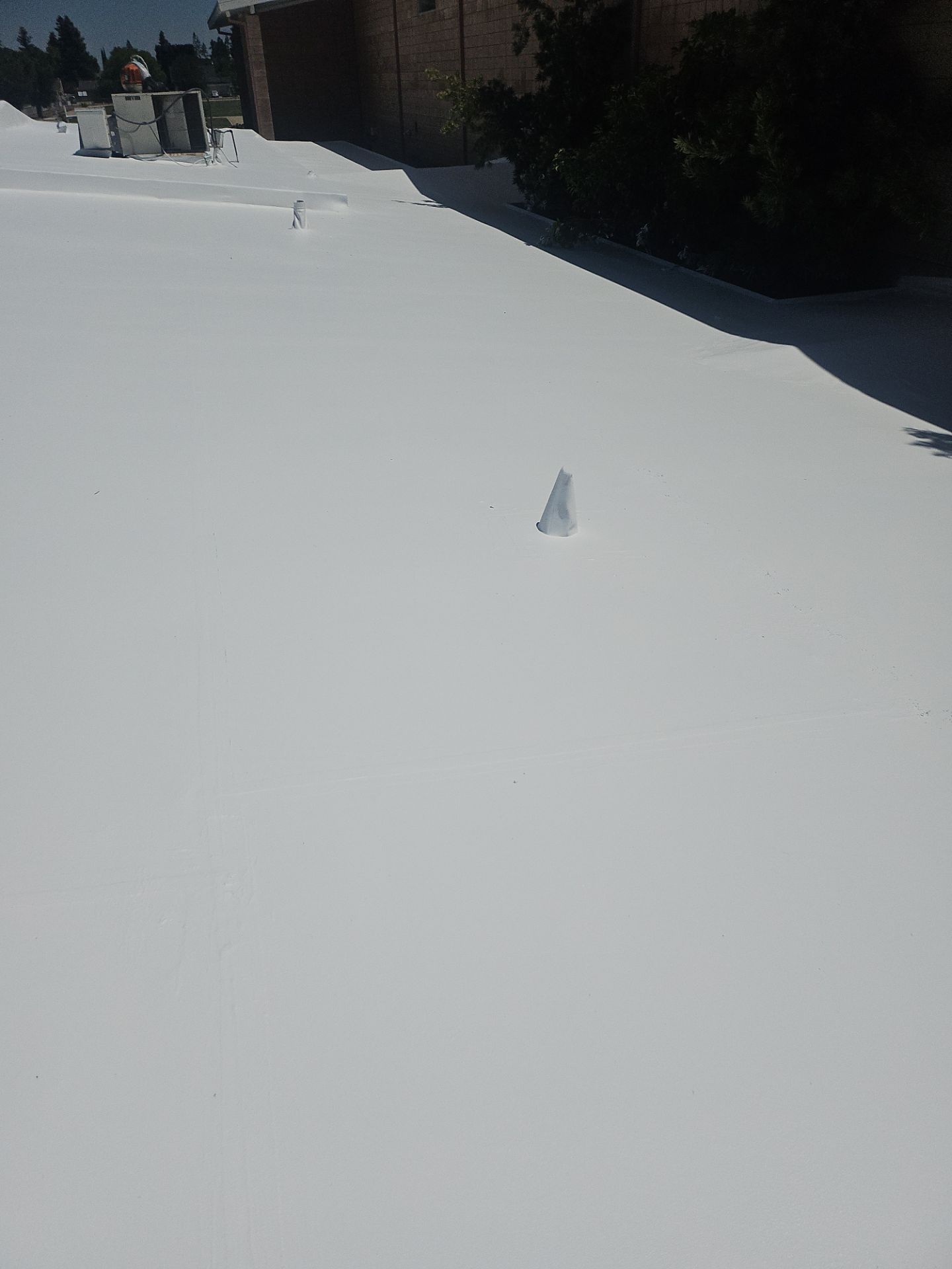 Single-ply restoration system using Benchmark/PUMA XL coatings over TPO single-ply roofing by Straight Edge Roofing Inc