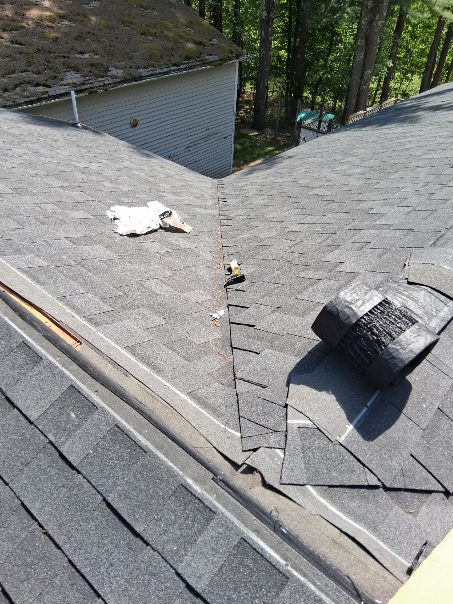 Asphalt Shingle Roof Replacement and Chimney Reflashing in York, Maine by Tall pine roofing