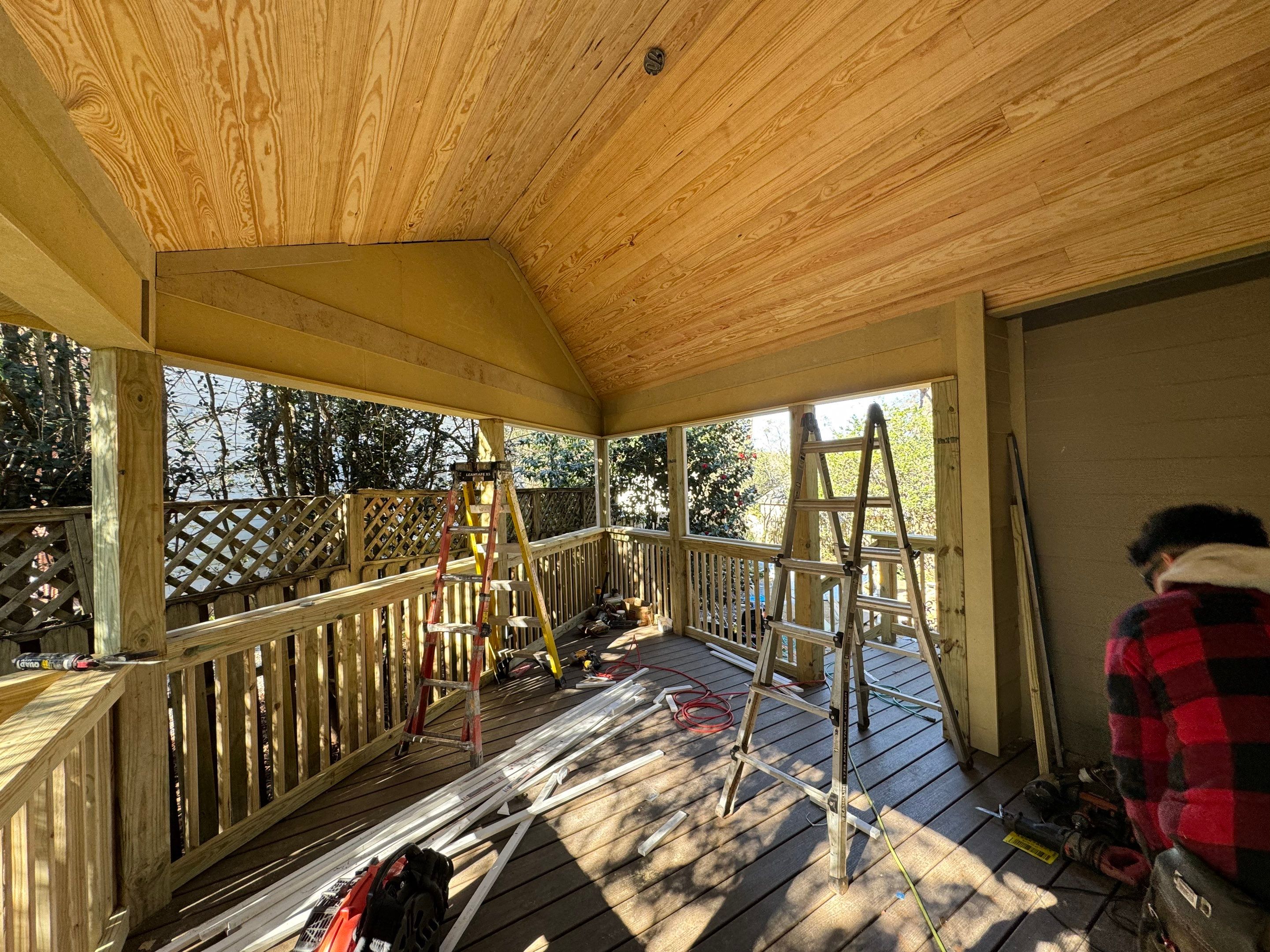 Custom Screened Porch Addition with Vaulted Wood Ceiling in Decatur by Swift Home Renovations