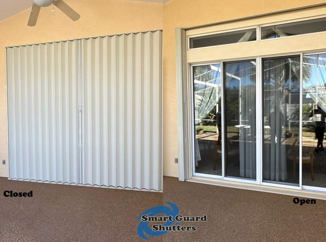 Accordion Shutters in White  by Smart Guard Shutters
