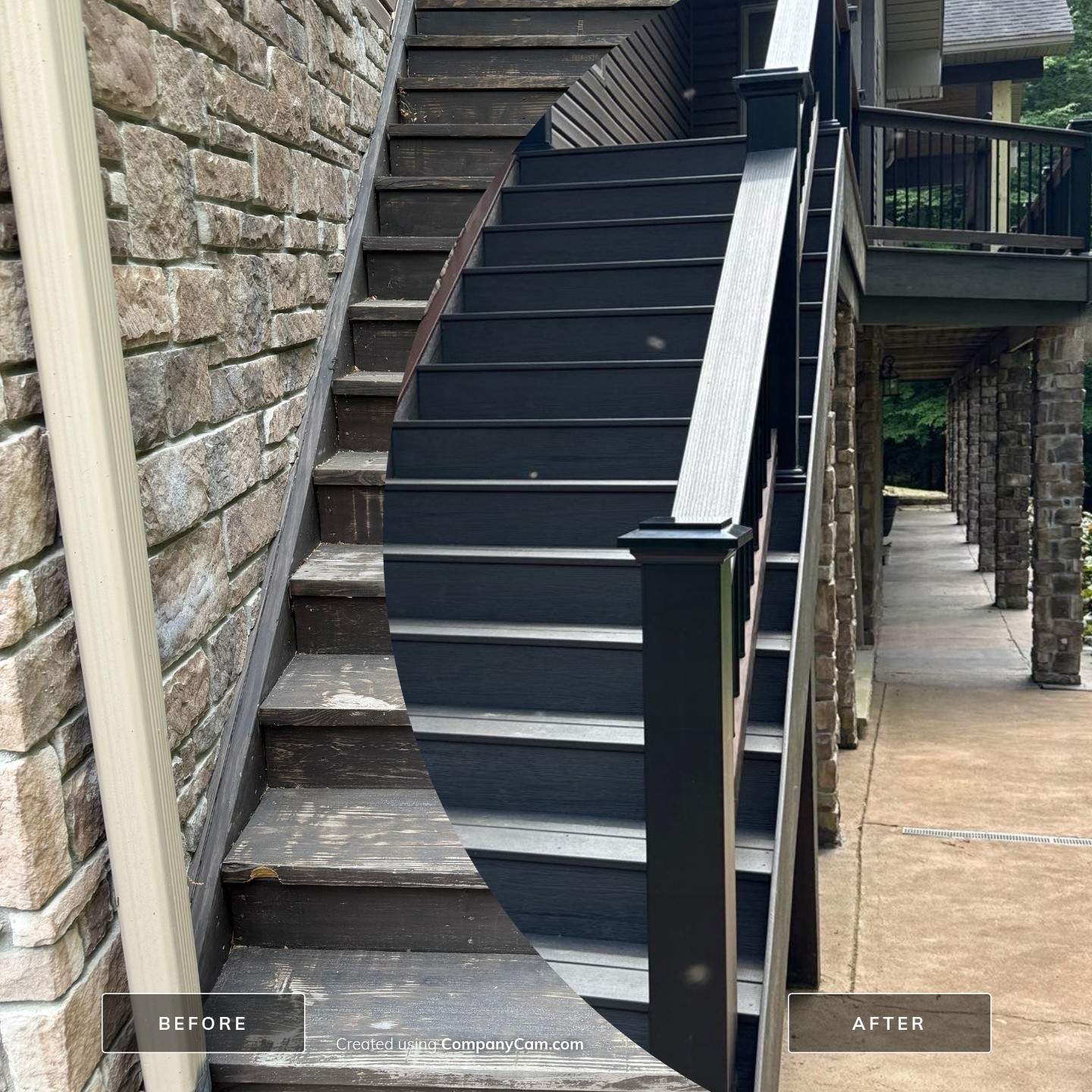 Custom Composite Deck Construction with Stone Pillars in Fayetteville by Walnut Hollow Decks & Outdoor Living