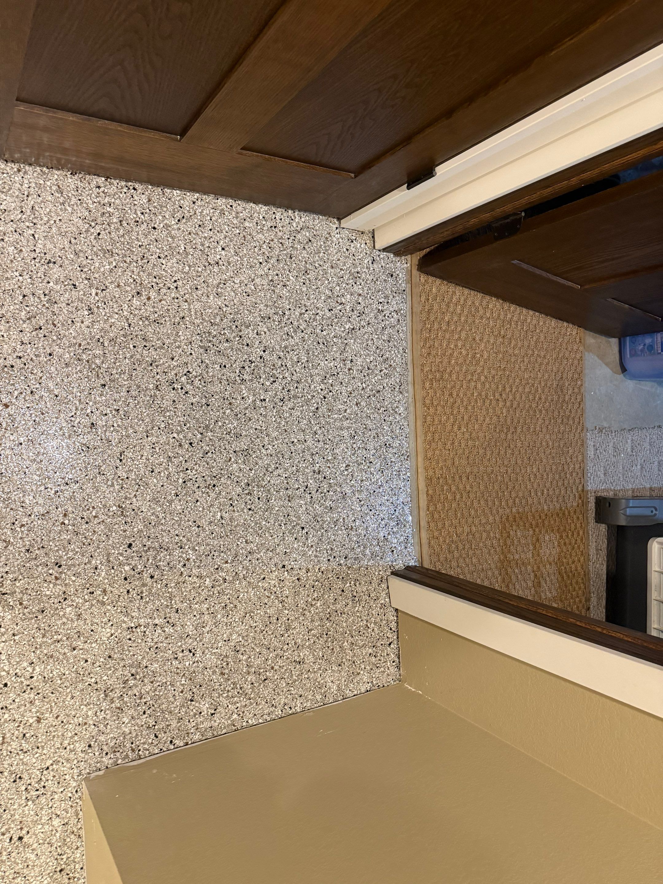 Decorative Flake Concrete Floor Coating for Larchwood Basement by Select Painting, Coatings & Garage Cabinets