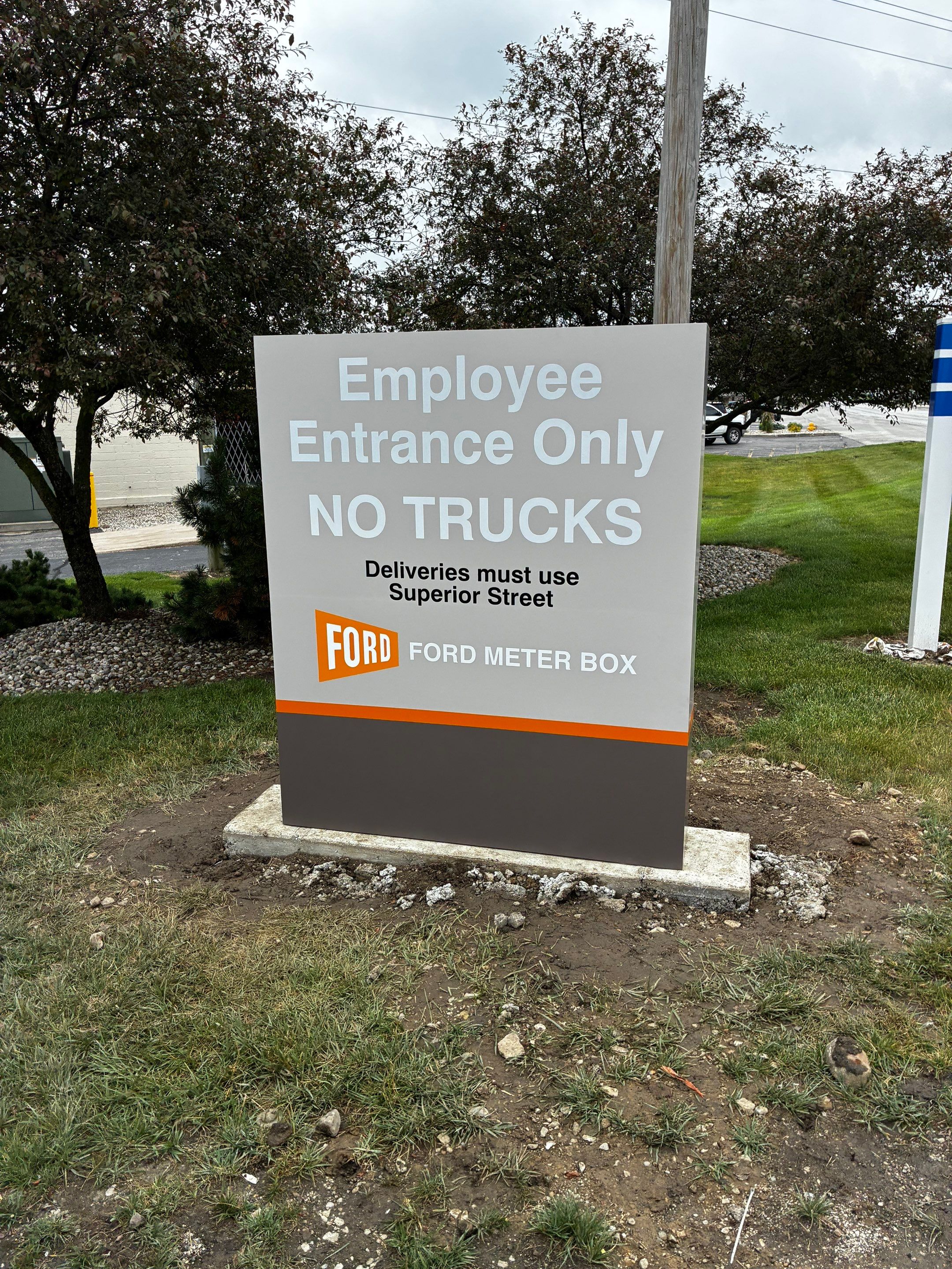 Monument Signage Installation and Site Wayfinding for Ford Meter Box by Hayes Design co