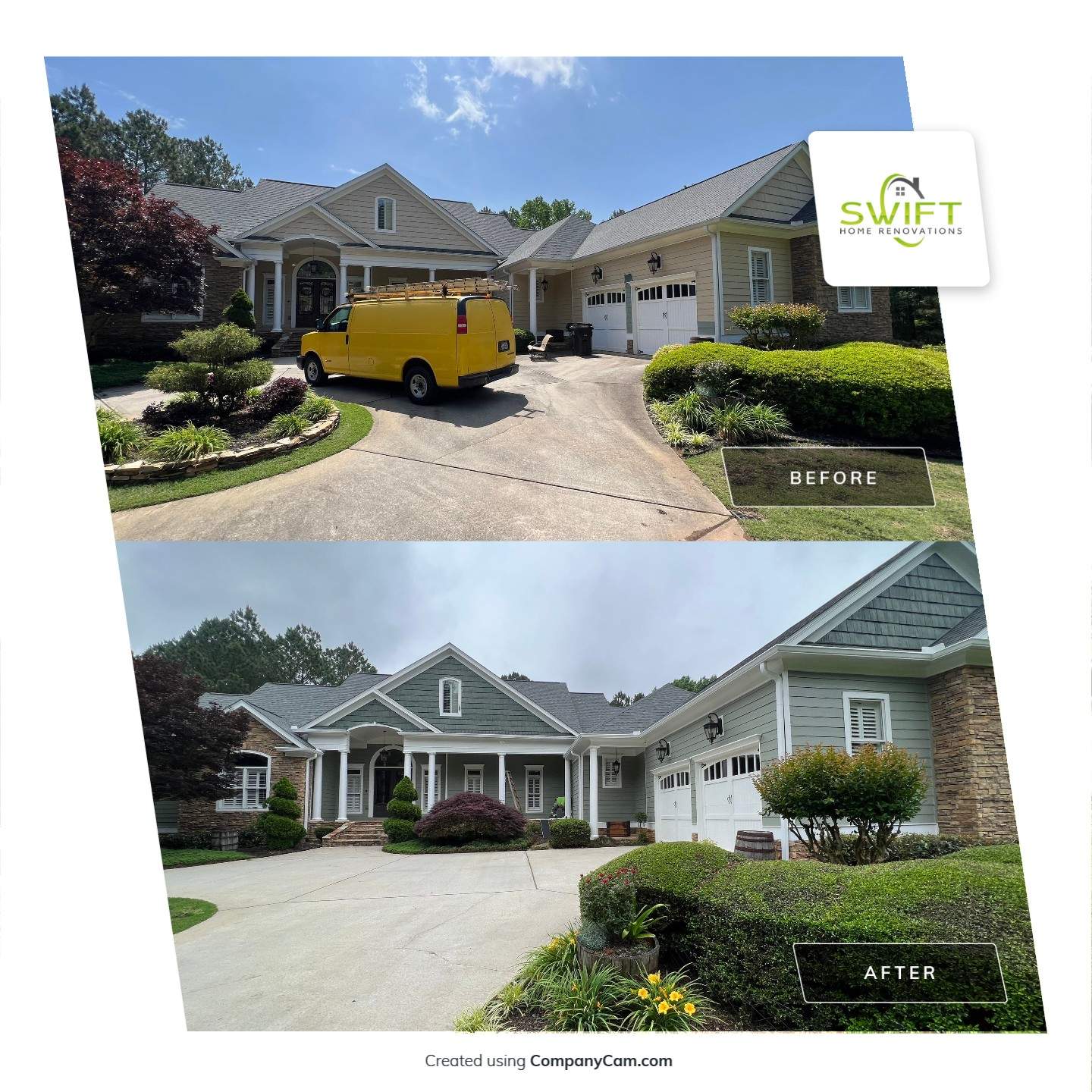 Sage Green Exterior House Painting and Trim Refresh in McDonough by Swift Home Renovations