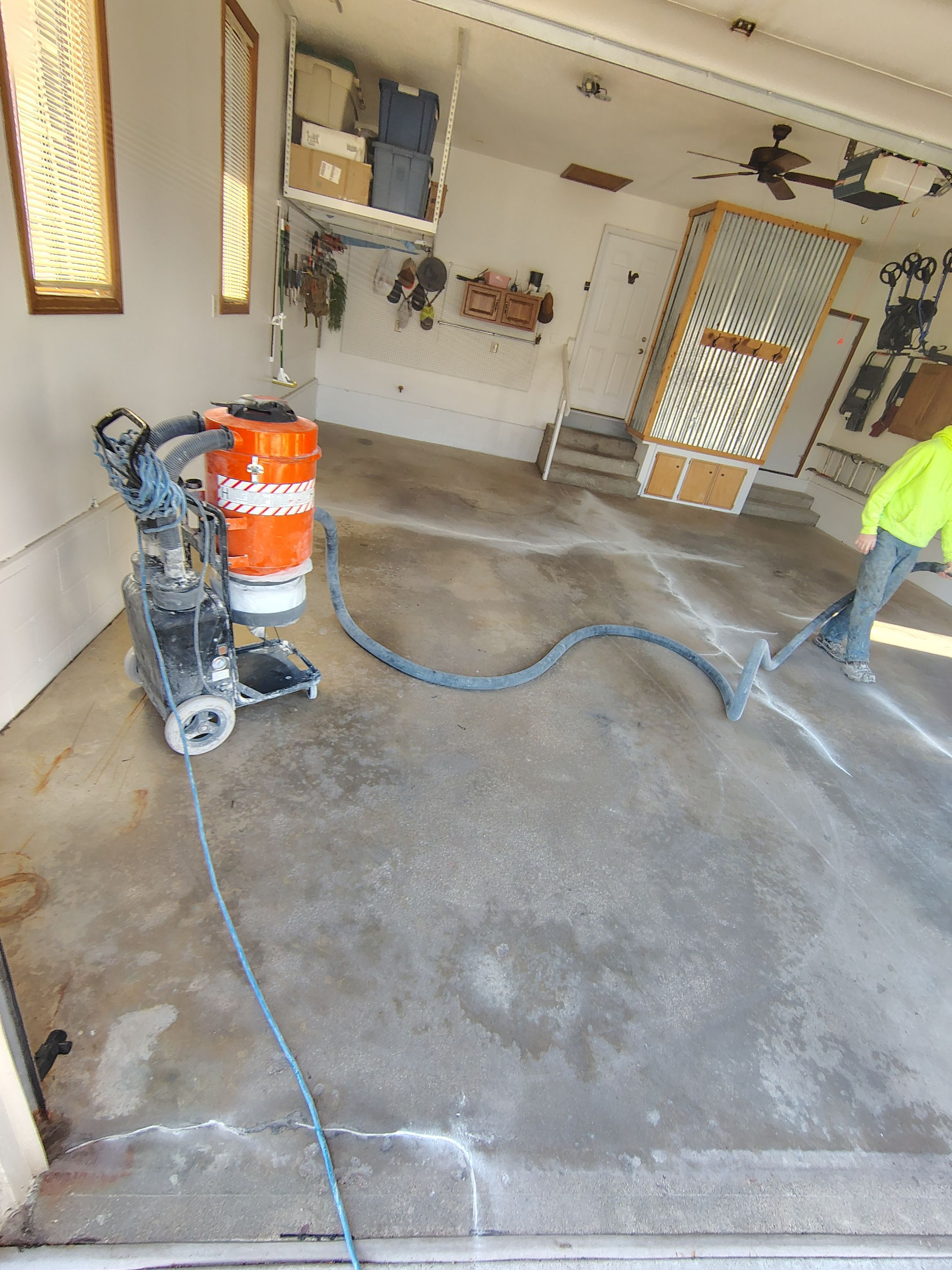 Multi-Colored Flake Epoxy Garage Floor Coating and Crack Repair by Select Painting, Coatings & Garage Cabinets