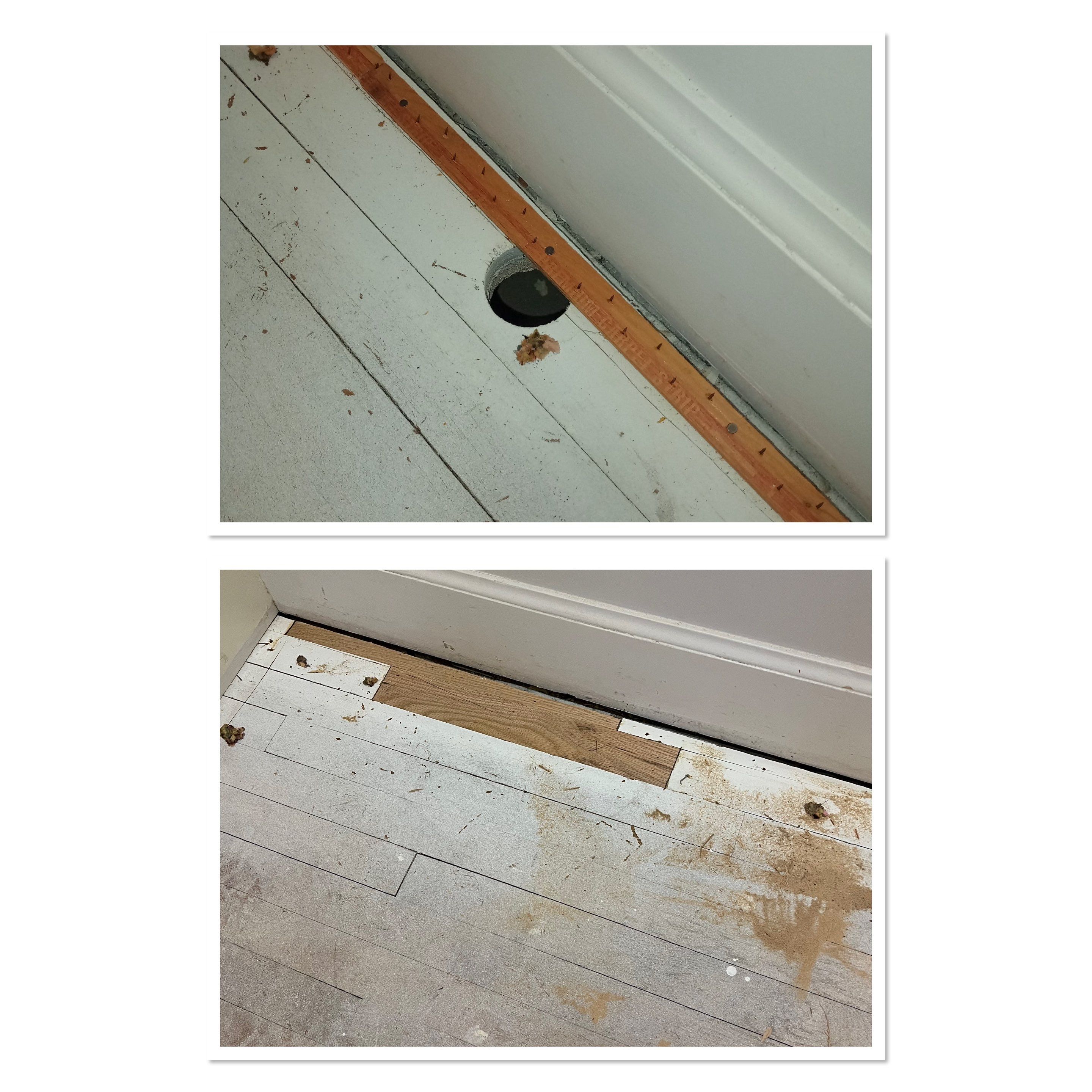 Two bedrooms with hardwood under carpet by Accent Custom Floors