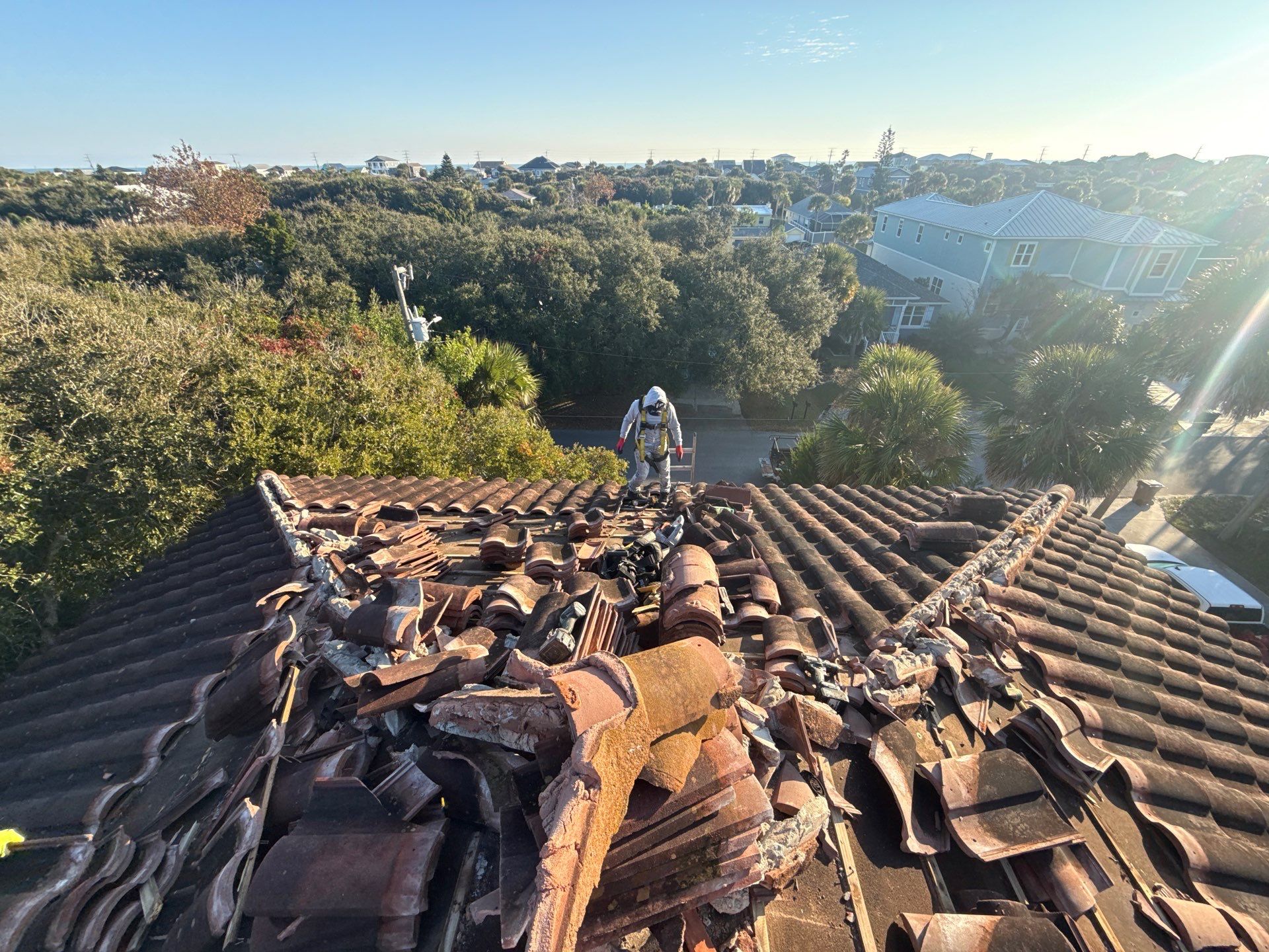 Flagler Beach Residential Tile Roof Replacement with Dark Barrel Tiles by Fortified Roofing Solutions Corp.