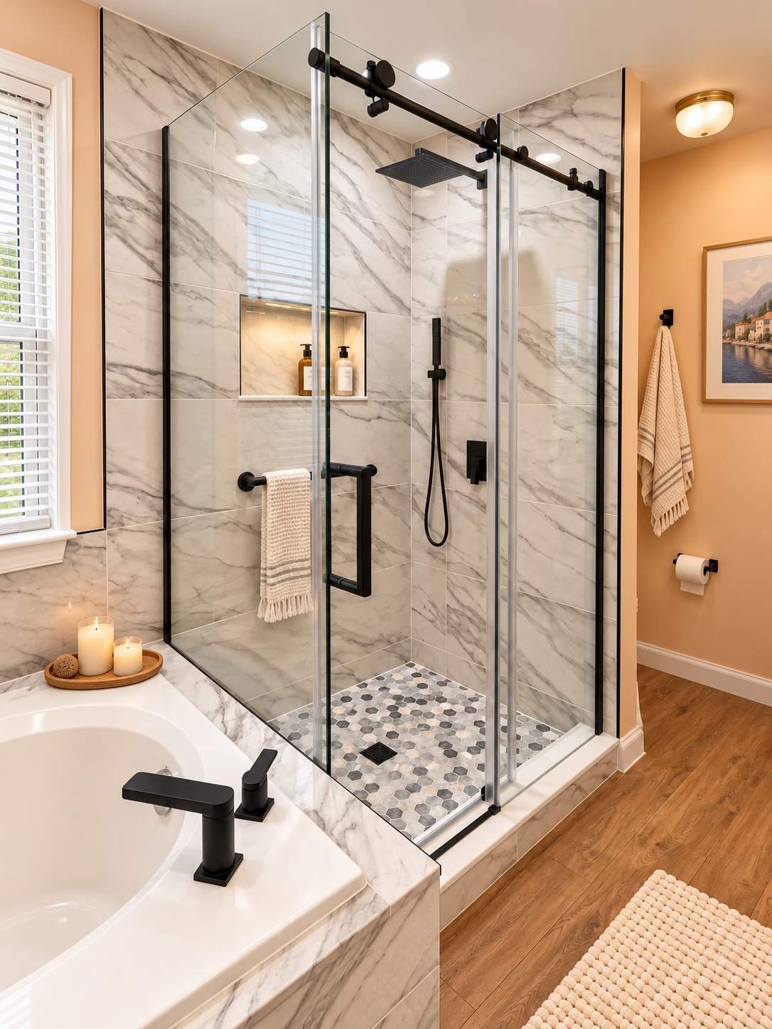 Modern Bathroom Remodel with Custom Walk-In Shower & Soaking Tub by Remodel Now