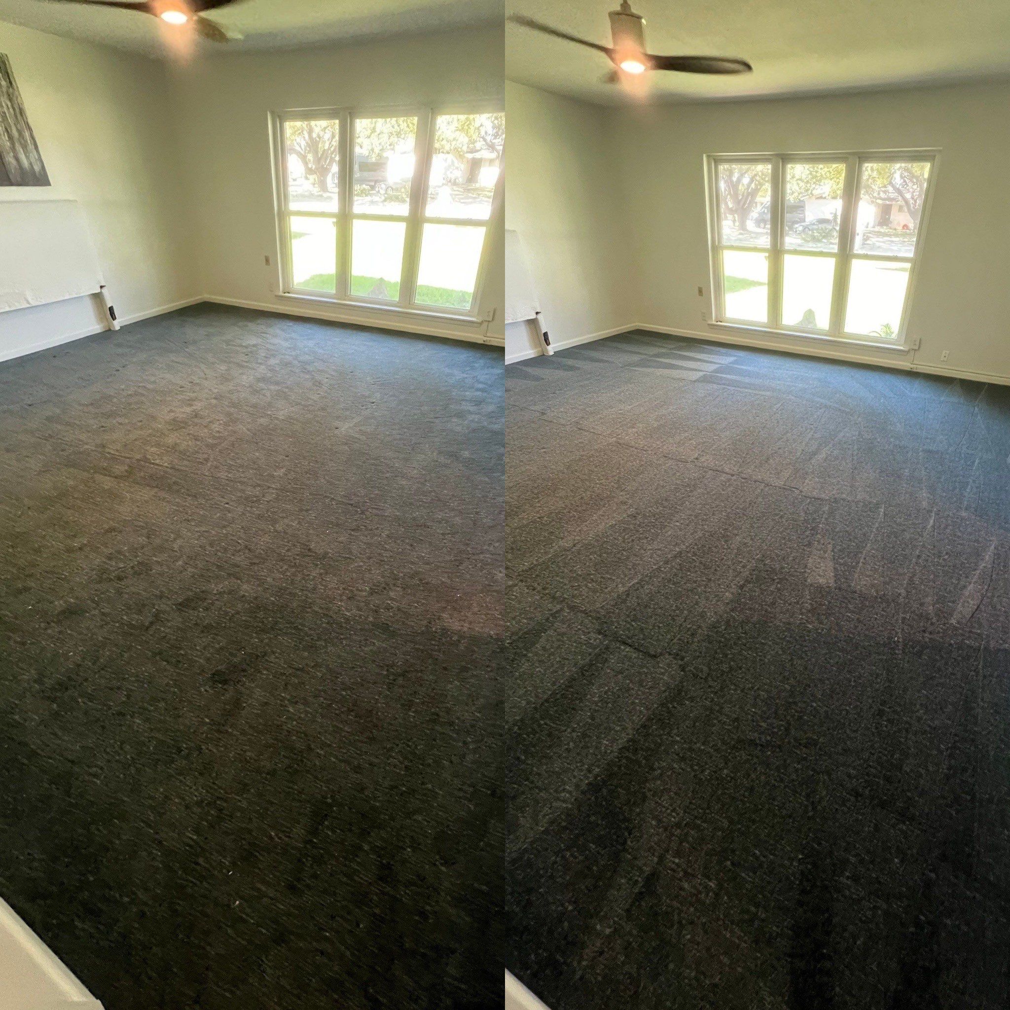 the service being done is carpet cleaning showing a before and after difference in cleanliness and appearance of the carpet