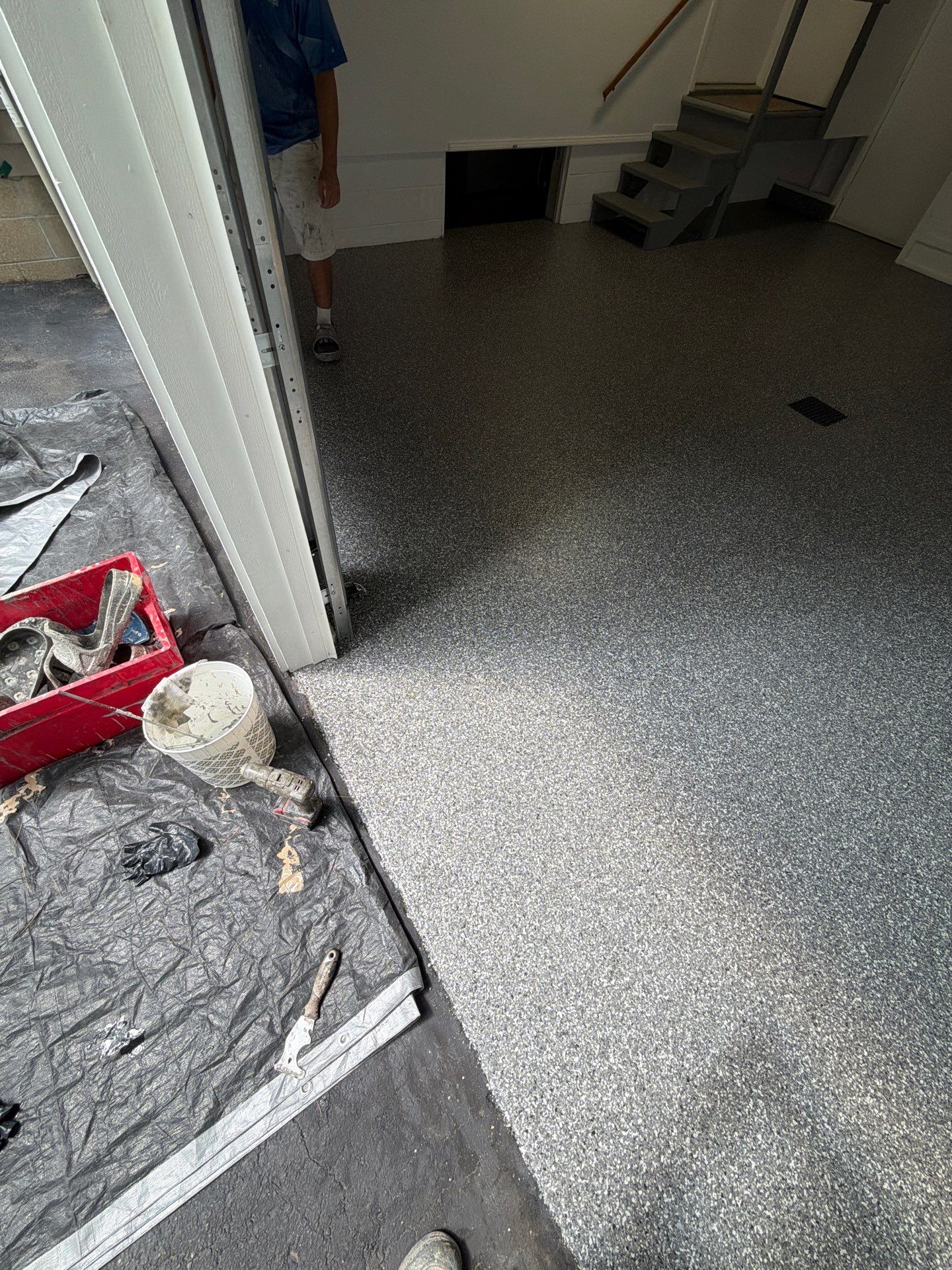 Pentwater Garage Epoxy Flake Floor Installation and Exterior Refinement by Gordon Painting