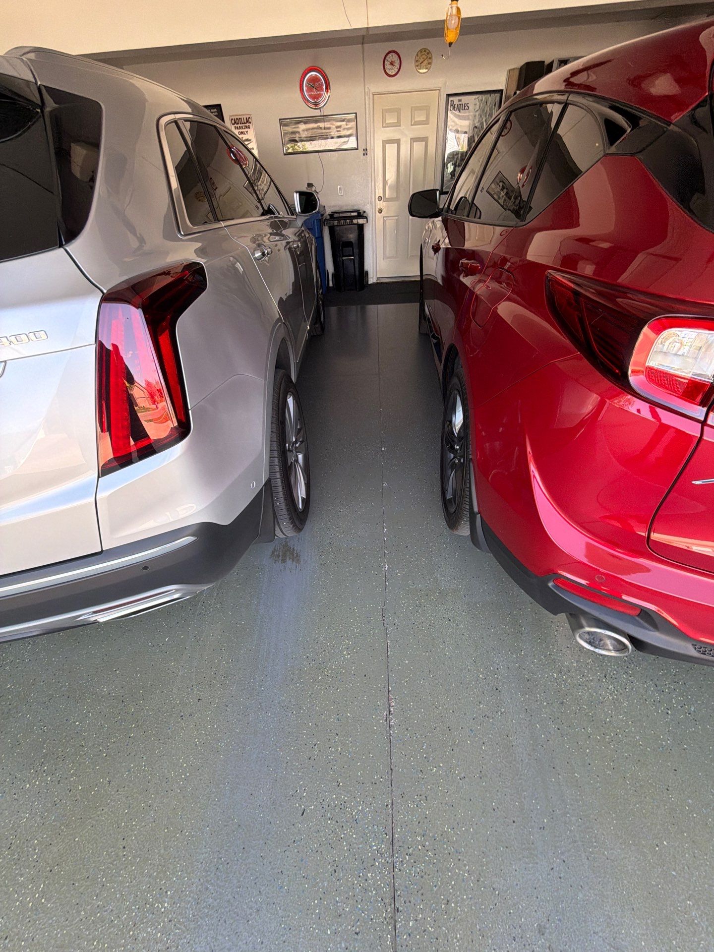 Multi-Car Garage Concrete Coating with Coyote Flake Finish in Sioux Falls by Select Painting, Coatings & Garage Cabinets