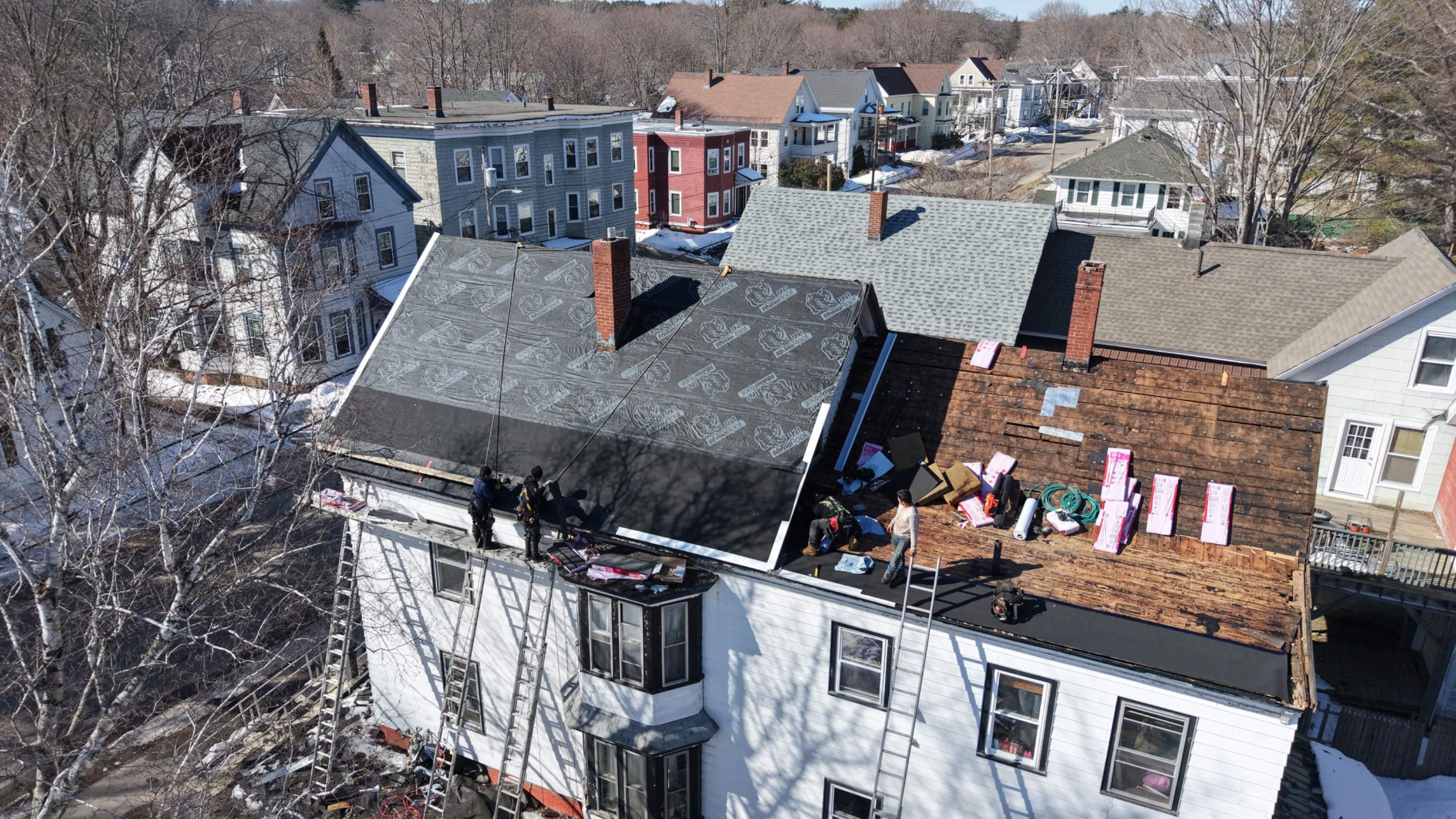 Full Roof Replacement in Maine – Two-Layer Tear-Off, Chimney Removal & Low-Slope Conversion by JOHNNYS PRO