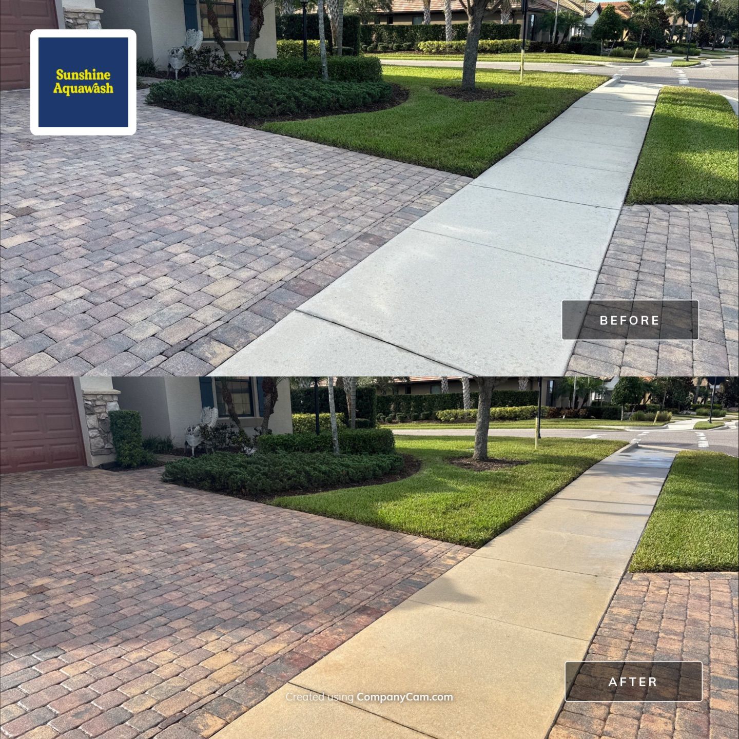 Paver Driveway & Sidewalk Cleaning – Del Webb Community, Lakewood Ranch, FL by Sunshine AquaWash