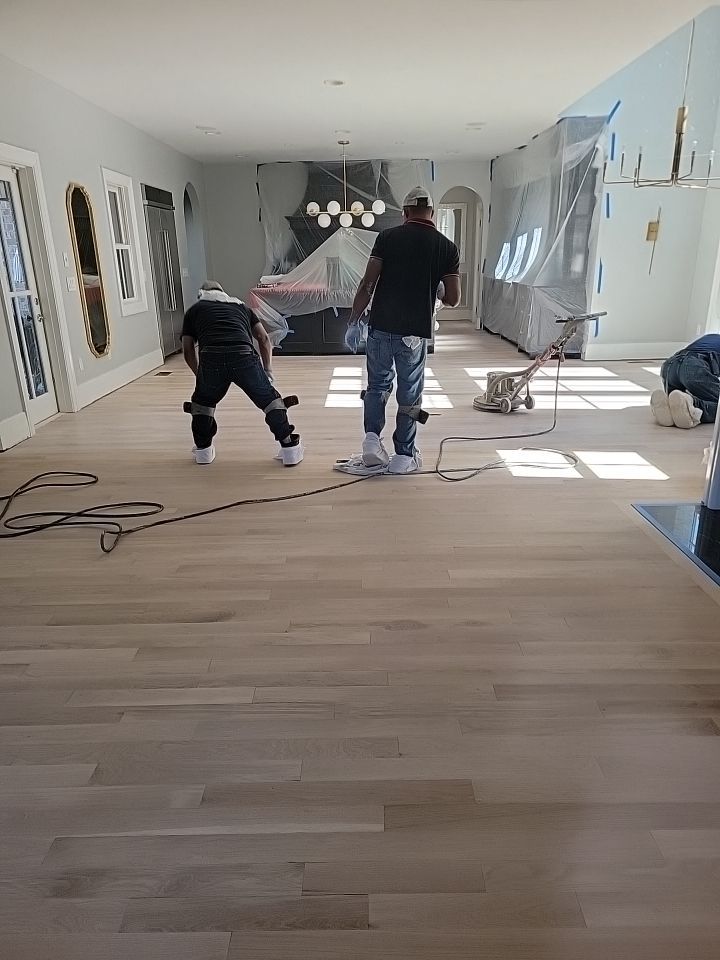 From dark to light, the results are stunning! Beautiful white oak refinish with Country White stain by Footprints Floors of Nashville