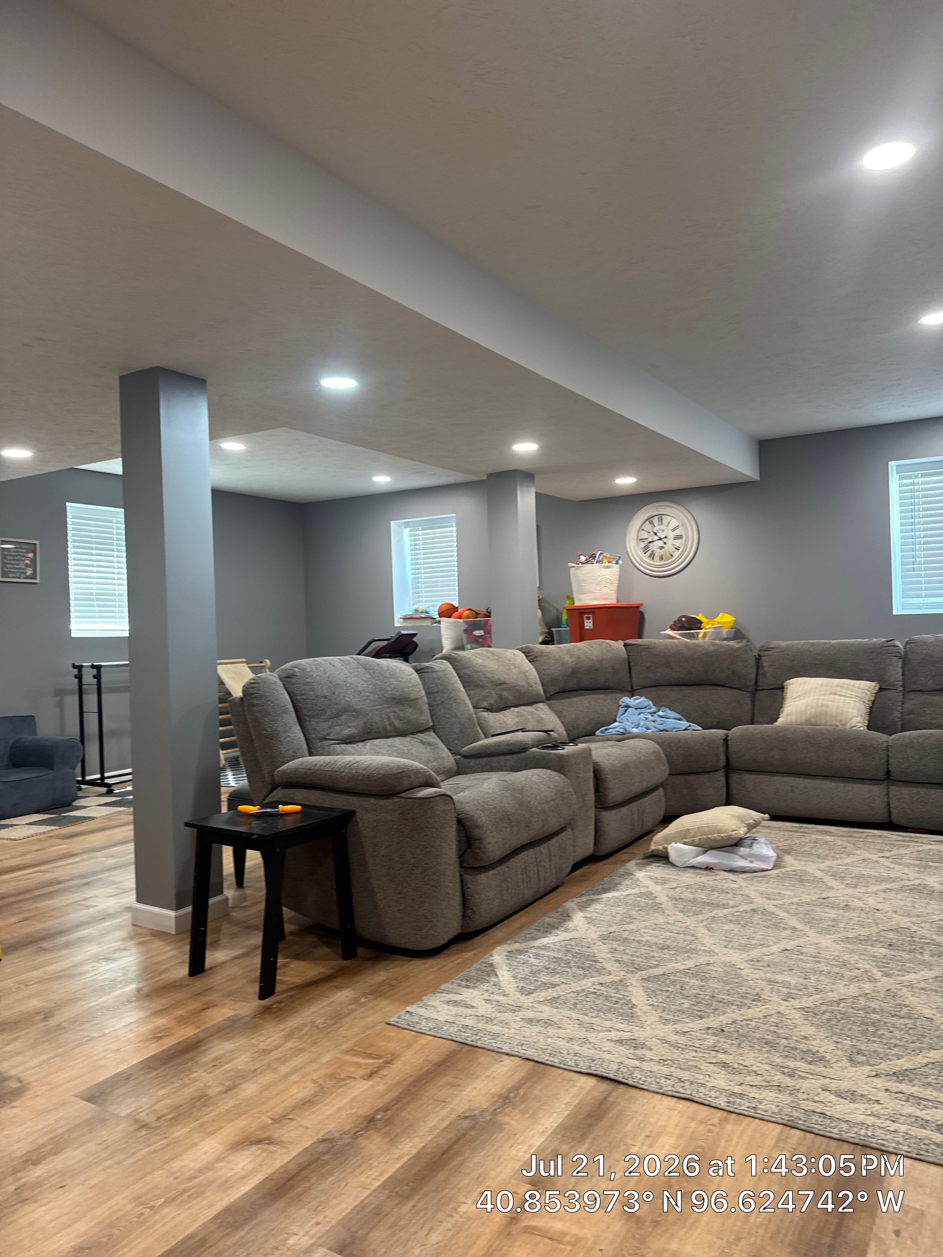 Finished Basement Remodel with New Flooring and Lighting in Lincoln by CompanyCam Sales Demo