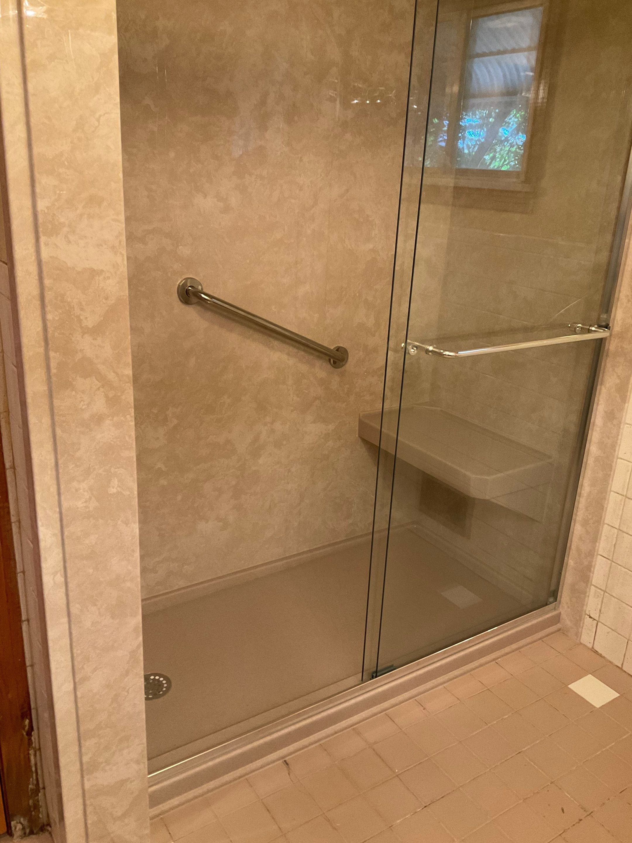 Tub to Shower Conversion: White Travertine by Rome Bath Remodeling