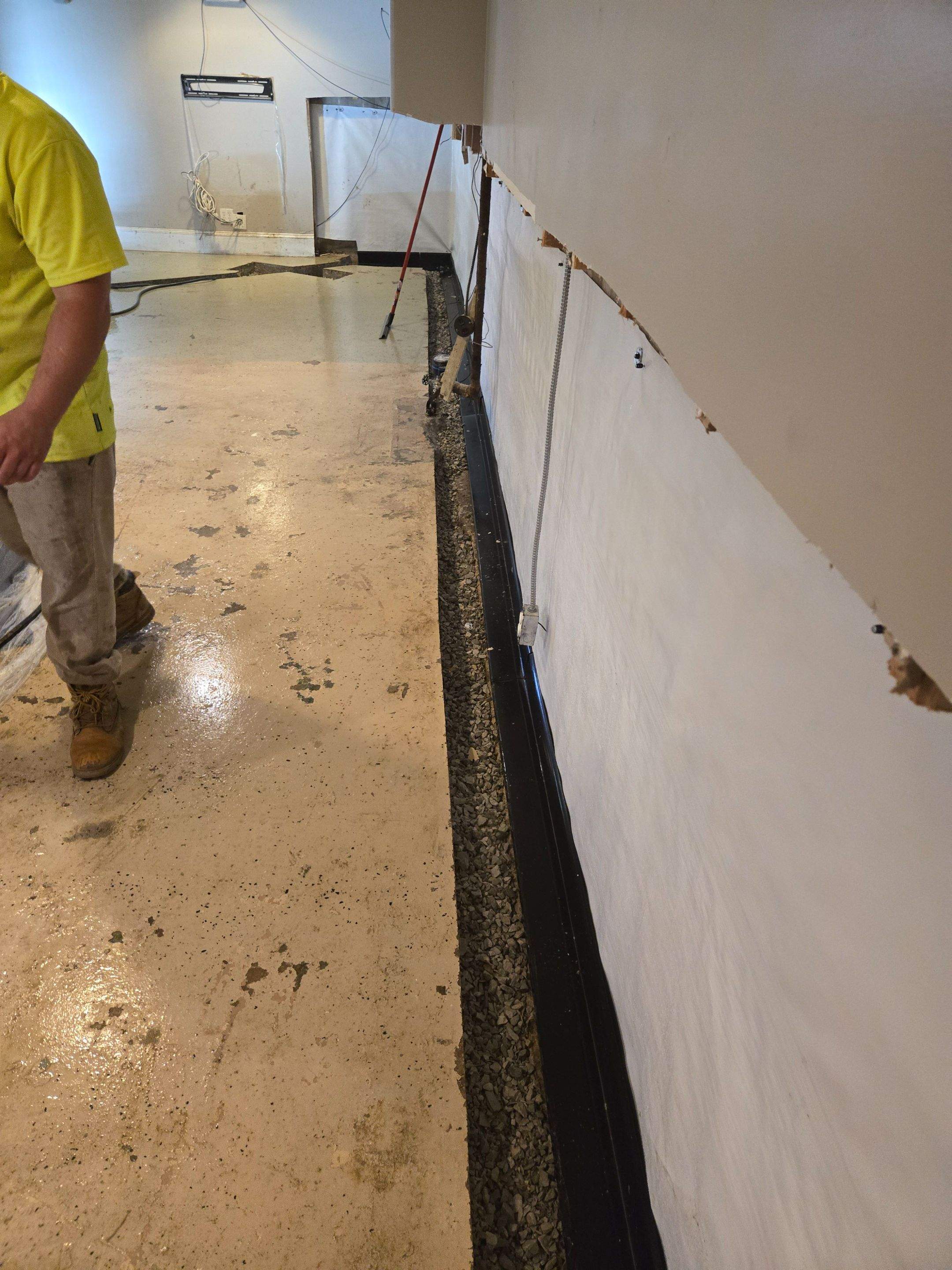 Interior Waterproofing using Drain Tile/White Cap by Allied Water Services