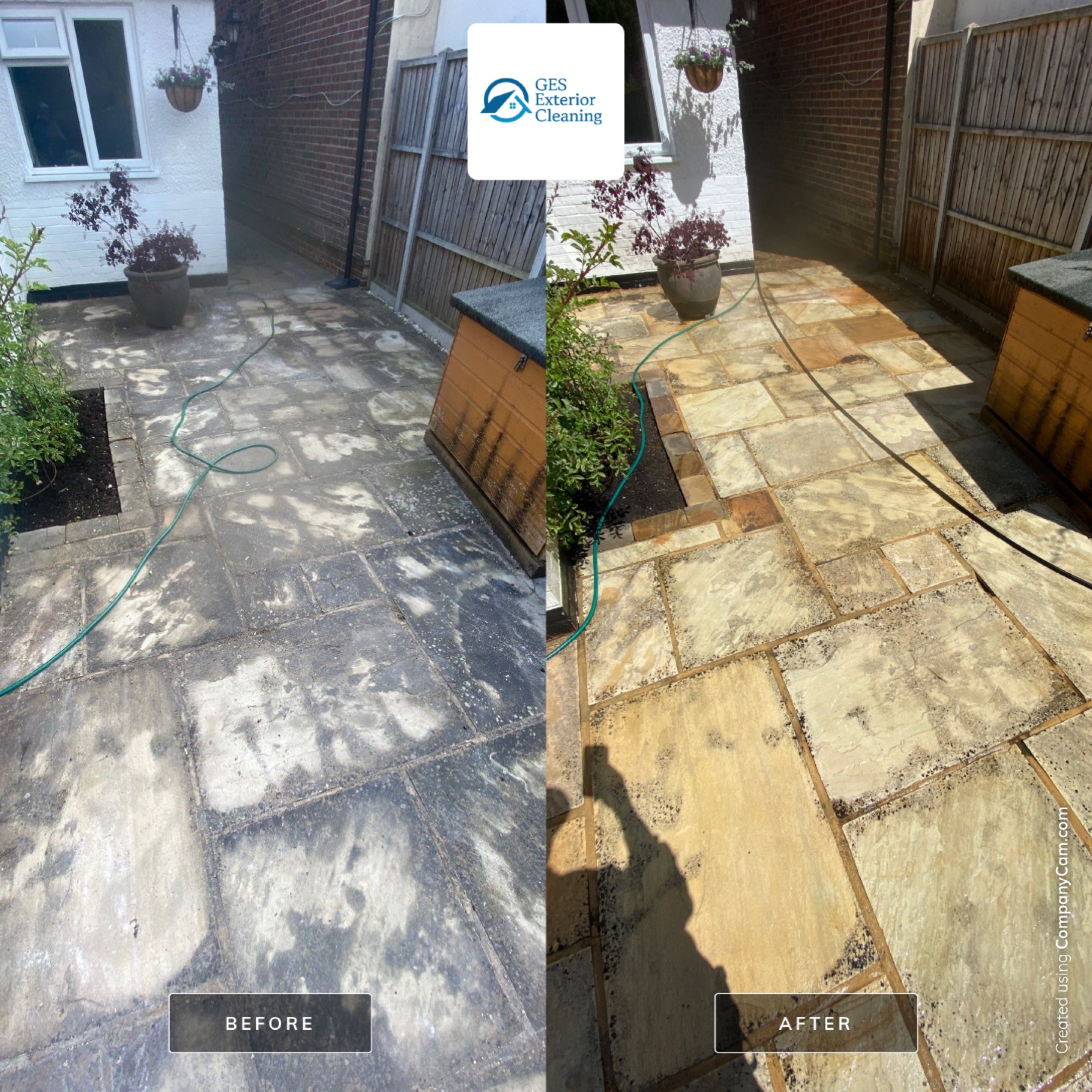Driveway And Patio Clean using Mosmatic FSC and Biocide by Ges Exterior Cleaning ltd