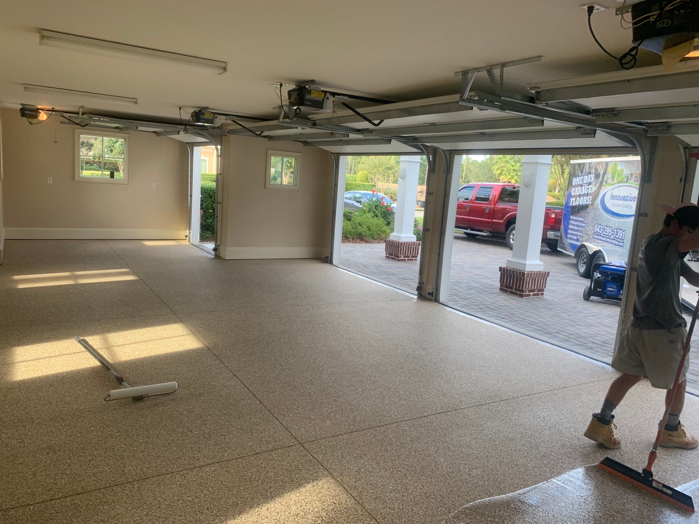 Garage TransFLOORmation using Sandstone by Innovative Concrete Coatings 