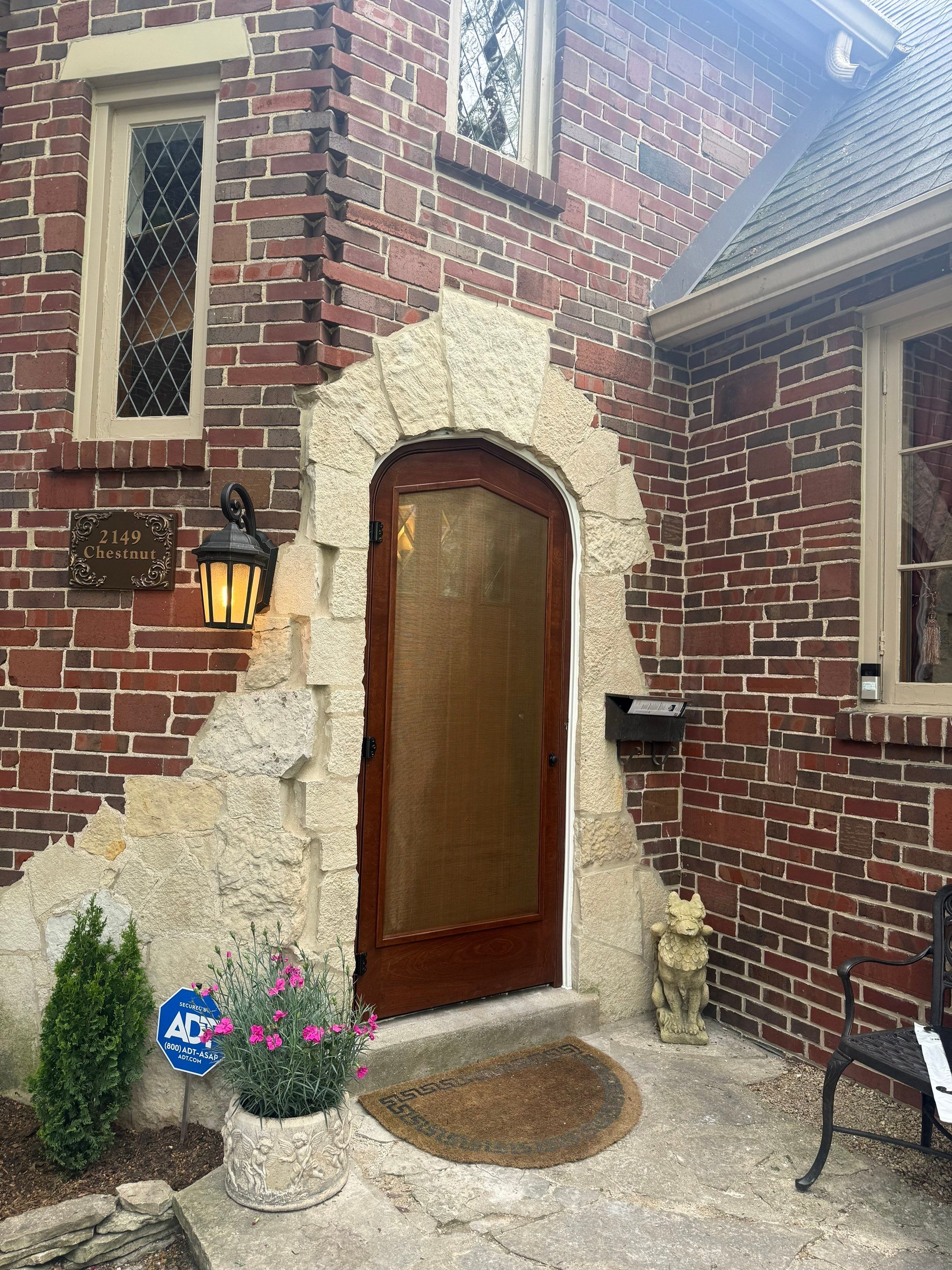 Custom Arched Wood Entry Door with Diamond Glass Replacement in Wilmette