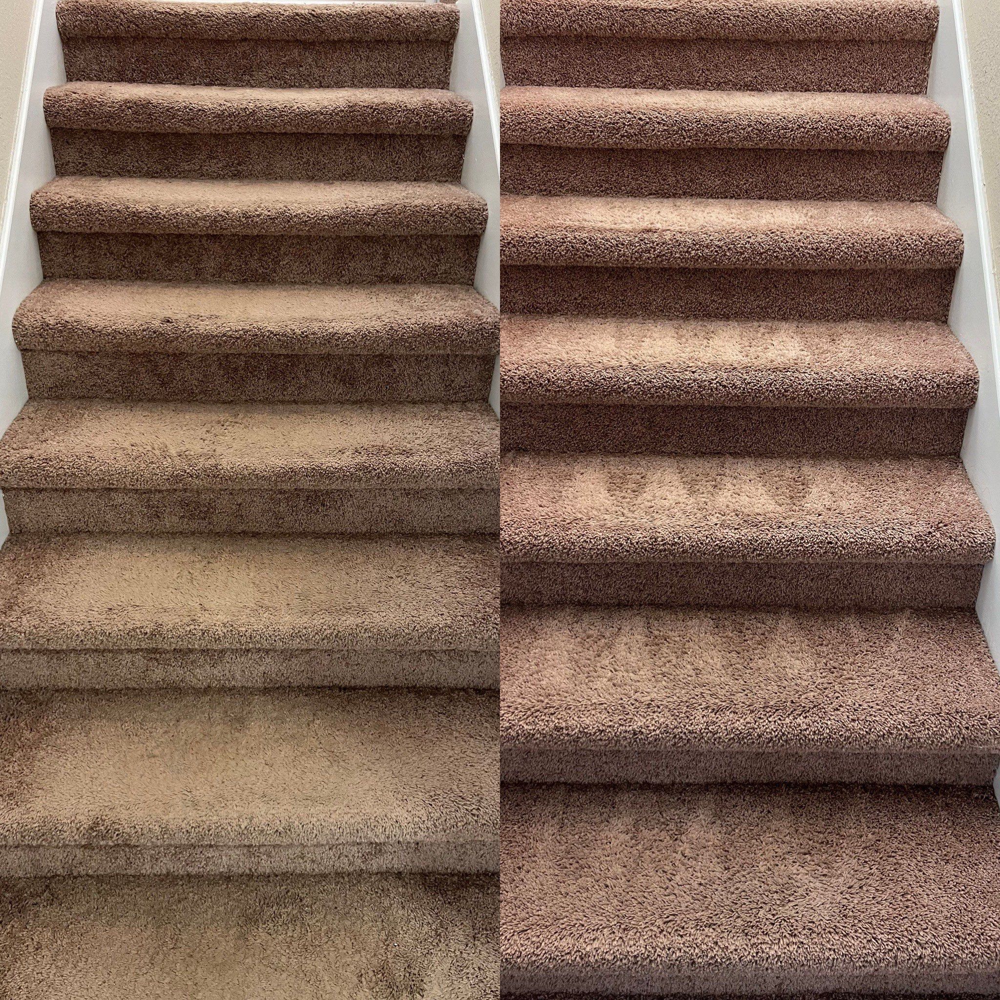 carpet cleaning service is deep cleaning stair carpet removing dirt and stains making it look fresh and new