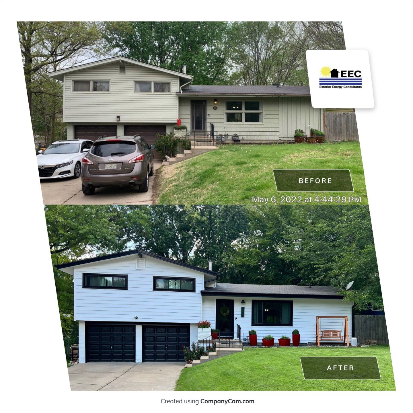 White Craneboard Siding and Heartland Window Installation in Parkville by EEC Windows, Siding & Roofing