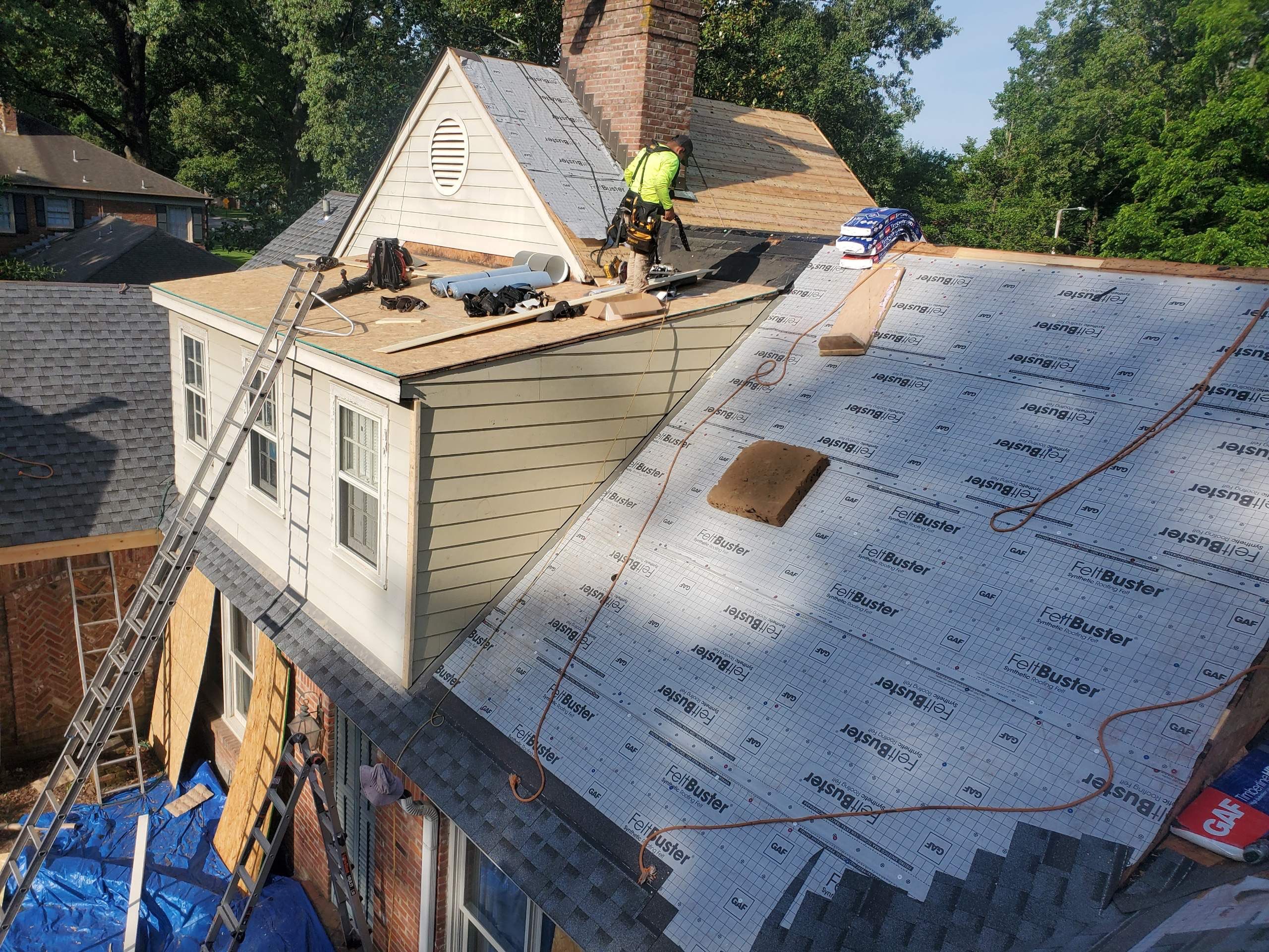 Full Roof Replacement with gutter upgrade after tree impact damage in East Memphis by Revival Roofing Services