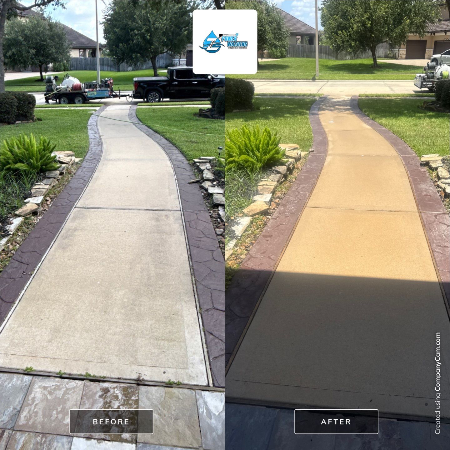 Stucco House Wash and Concrete Driveway Cleaning in Friendswood by Zeal Power Washing