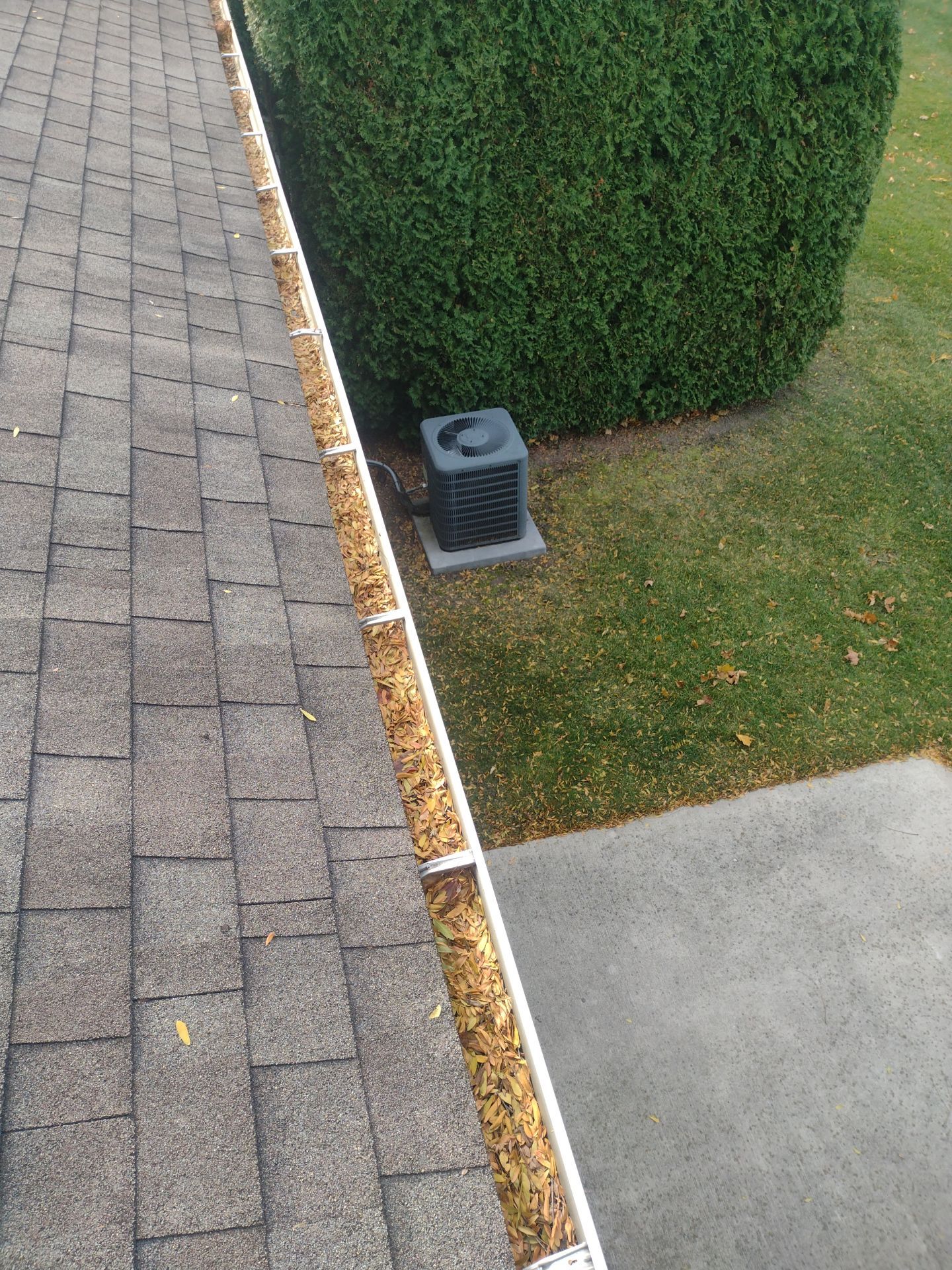 Commercial gutter cleaning Michigan before photo with filled gutters