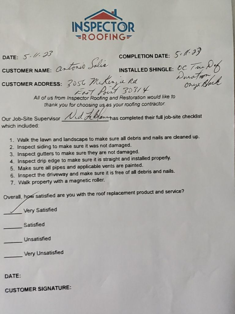 Residential Roofing Installation using Owens Corning by Inspector Roofing and Restoration
