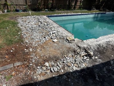 Savannah Pool Deck Replacement with Textured Concrete and Brick Coping