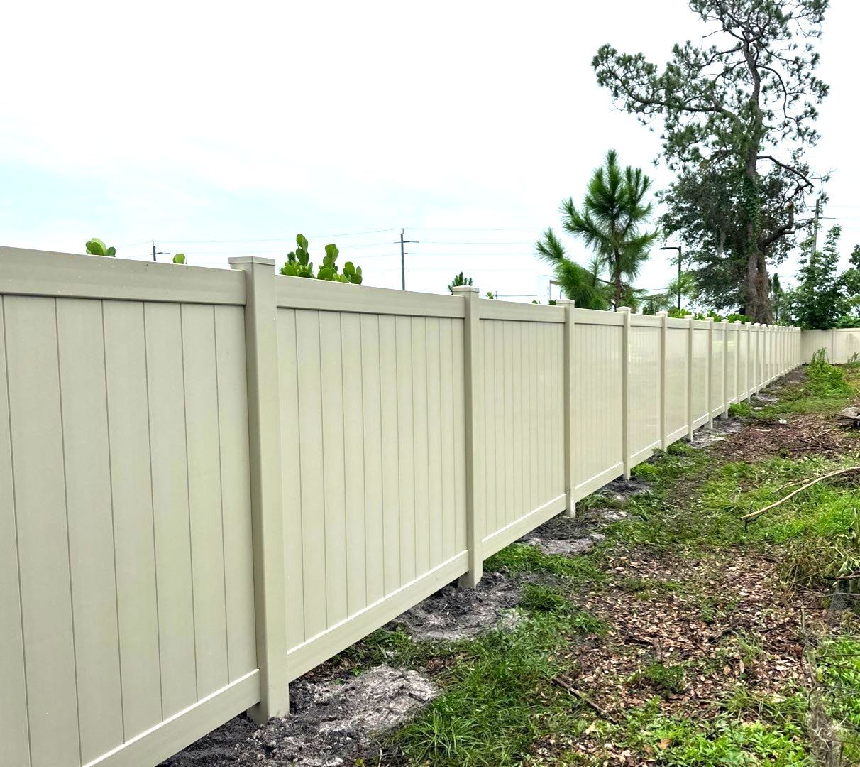 Vinyl Fence Installation using Tan Vinyl Privacy Fence by Asap fence and gates, LLC