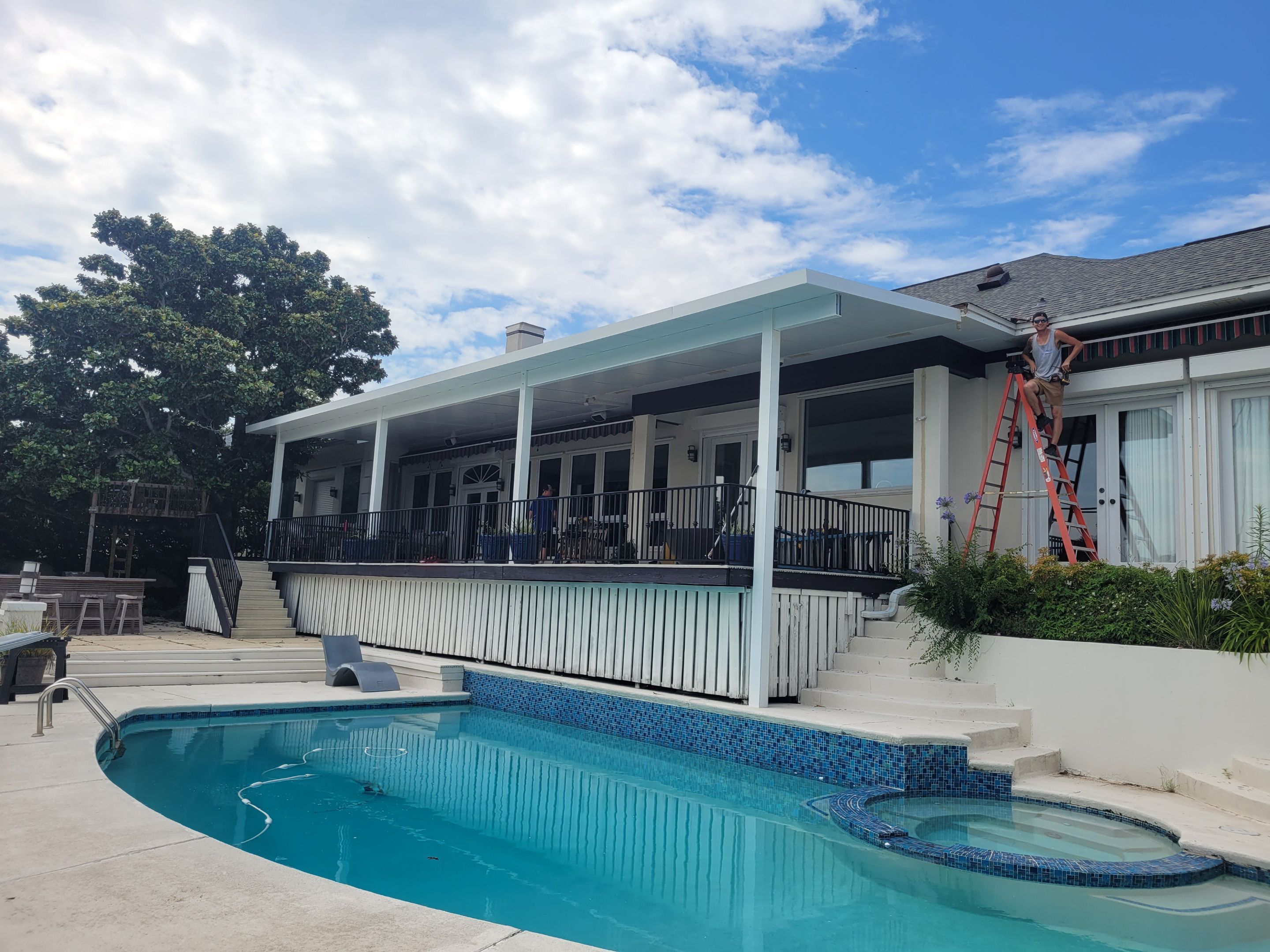 Poolside Colorbeam Patio Cover in Gulf Breeze by Titan Sunrooms