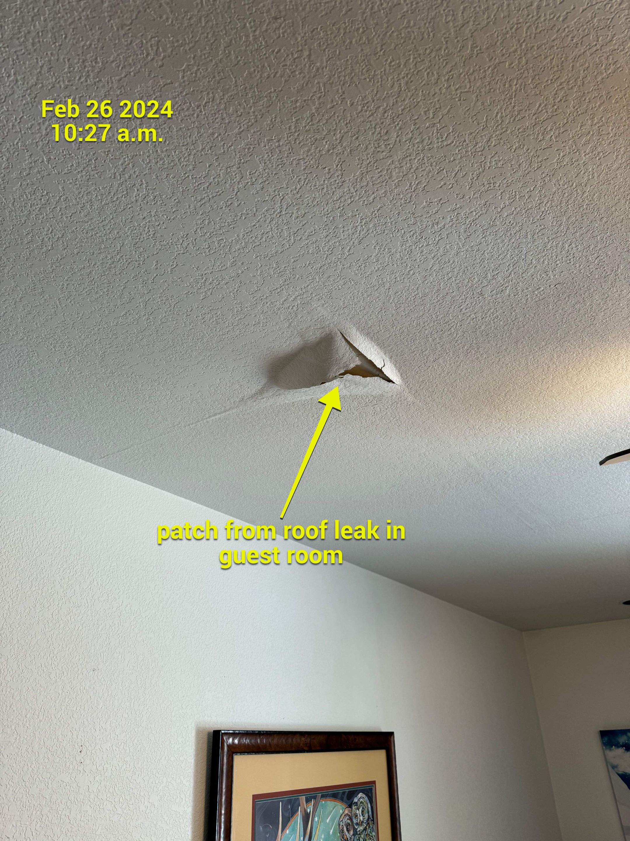 Roof leak drywall repair by Preferred Properties Steamboat