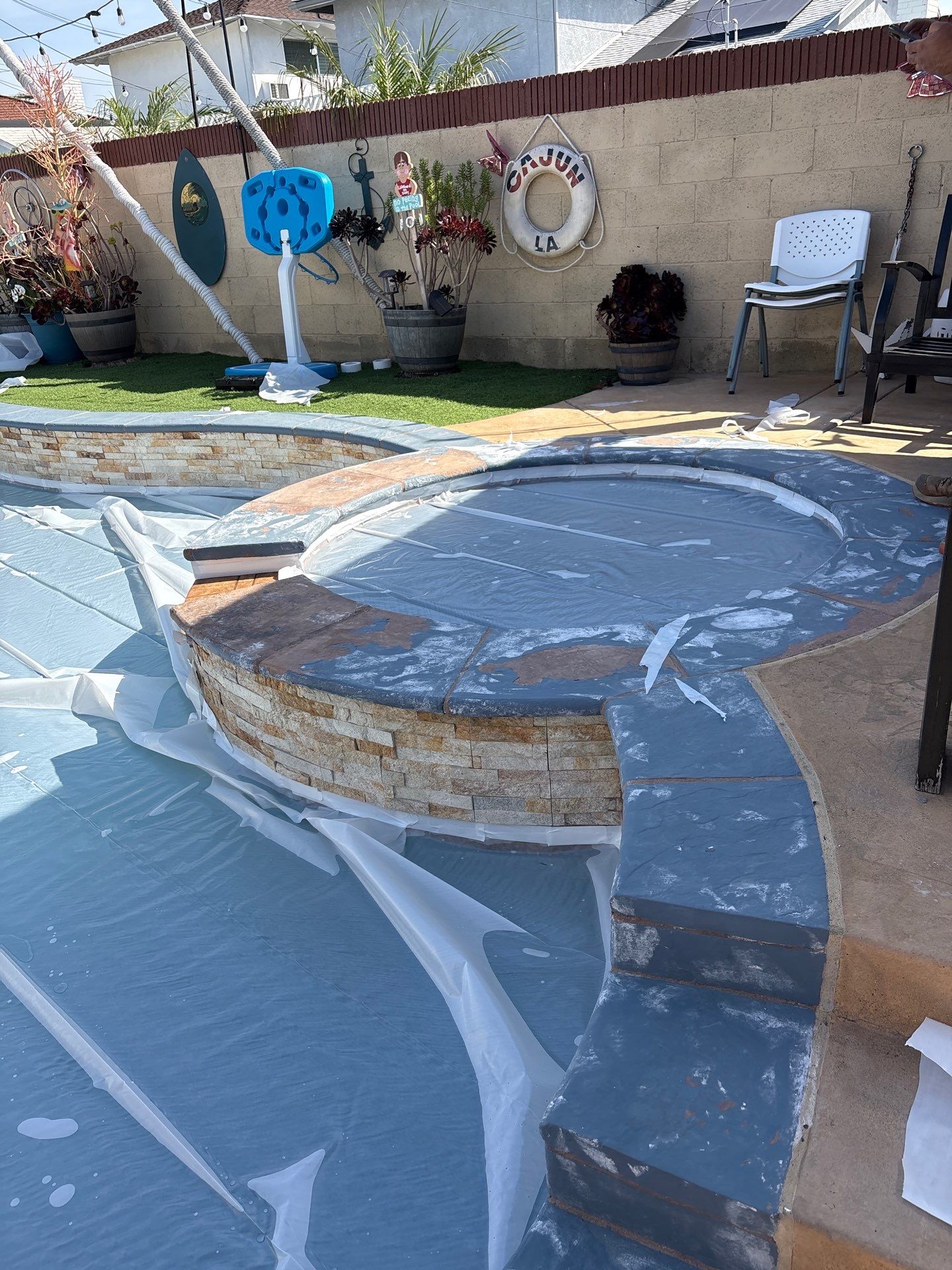 Sandblast & Staining Pool Deck In by La Power Washing Inc
