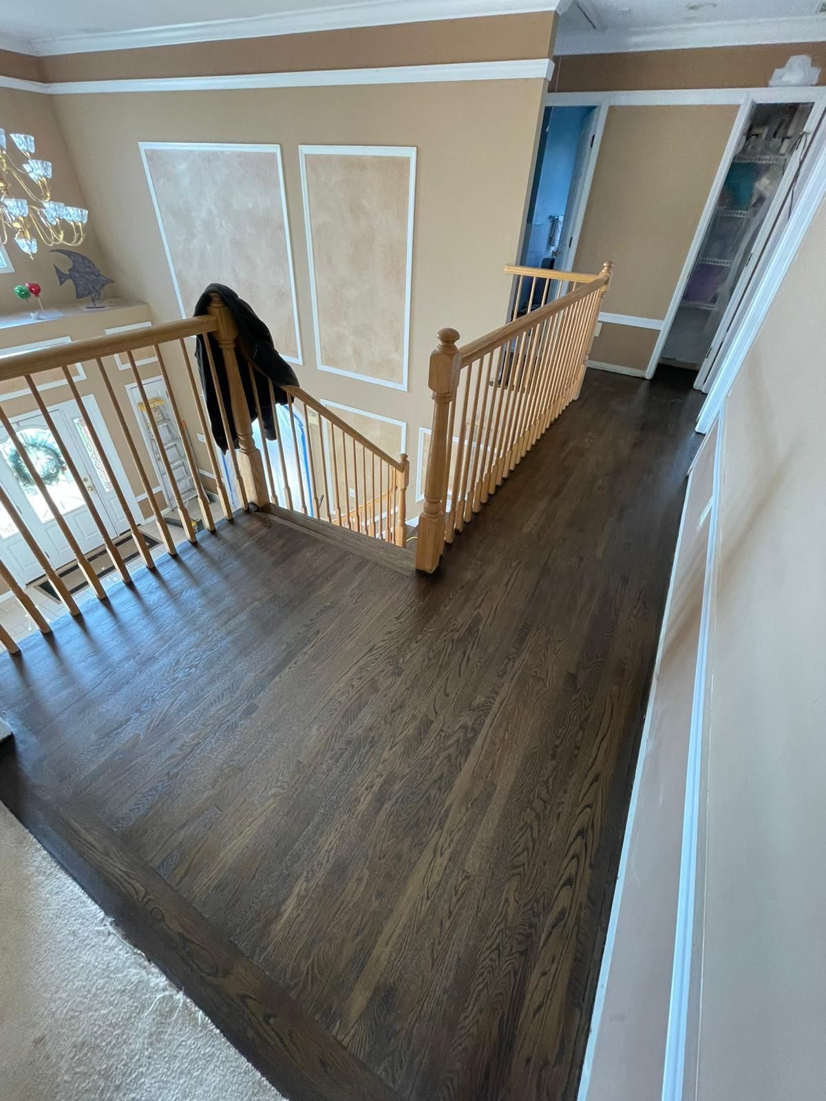 Install 1 1/2 Red Oak and Refinish with Jacobean Stain using Duraseal Jacobean with Bona Semi Gloss by Footprints Floors Morristown