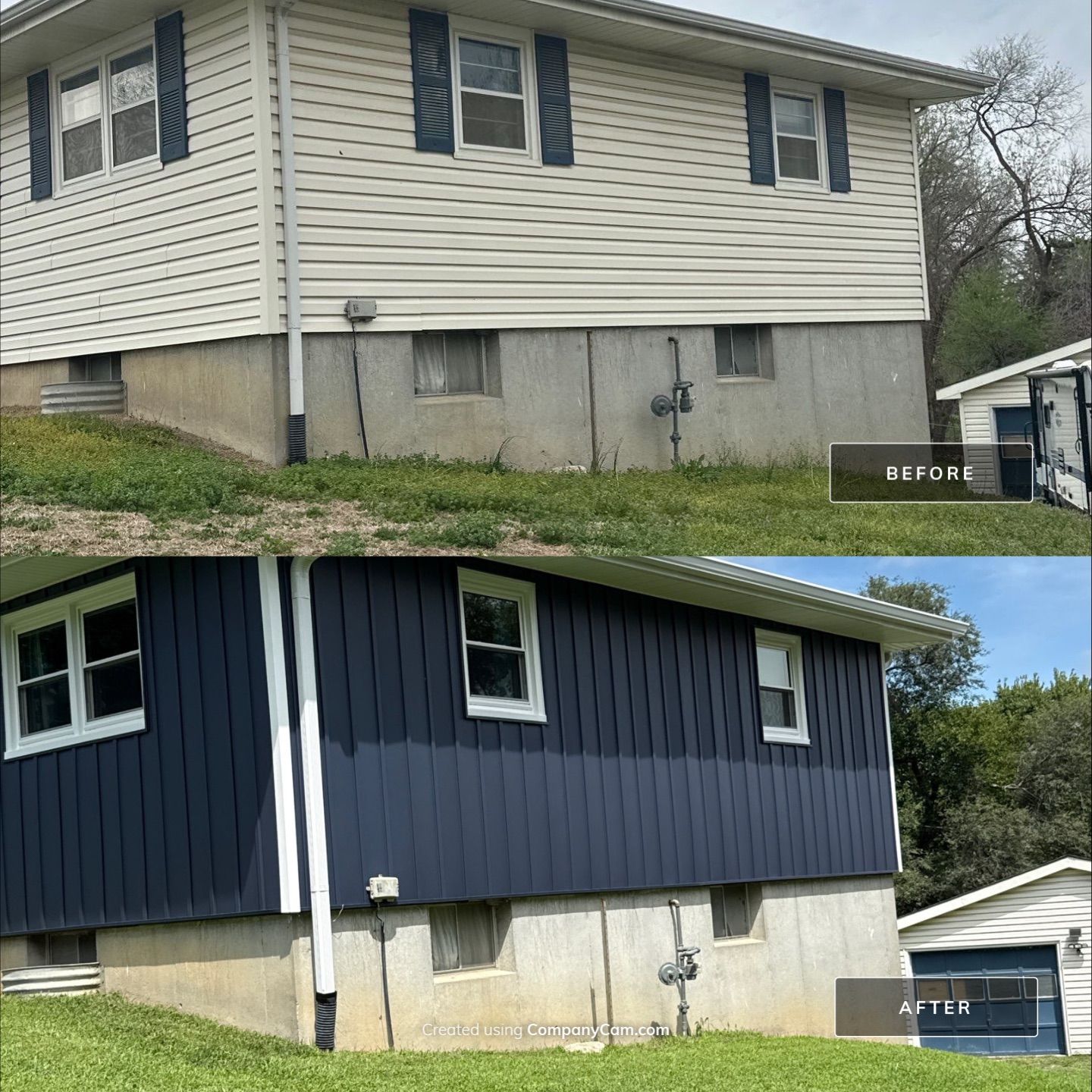 Indigo Board and Batten Siding and Window Replacement in Smithville by EEC Windows, Siding & Roofing