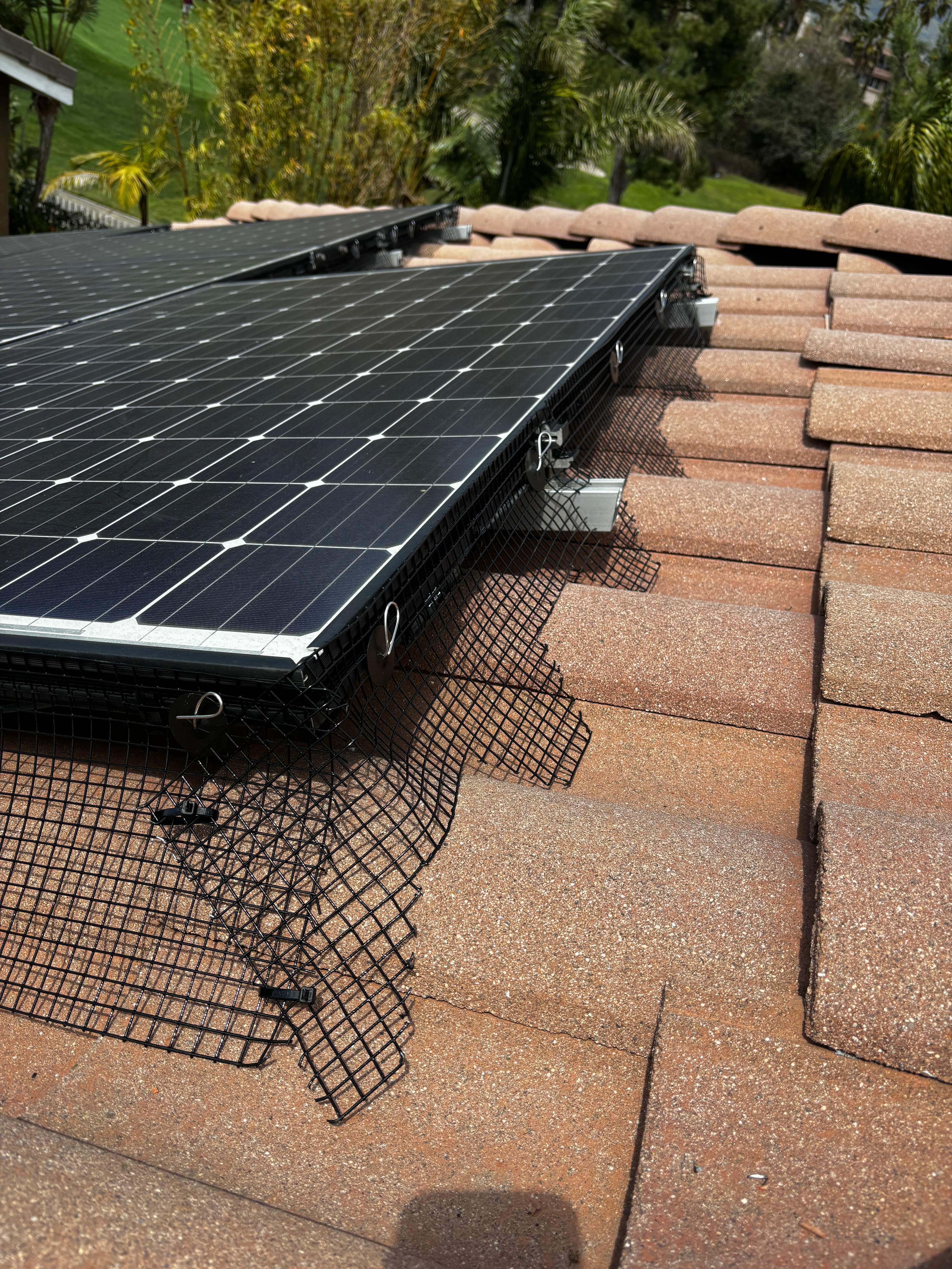 Completed Solar Panel Bird Proofing Project in Fontana Ca by Palm Coast Solar Cleaning