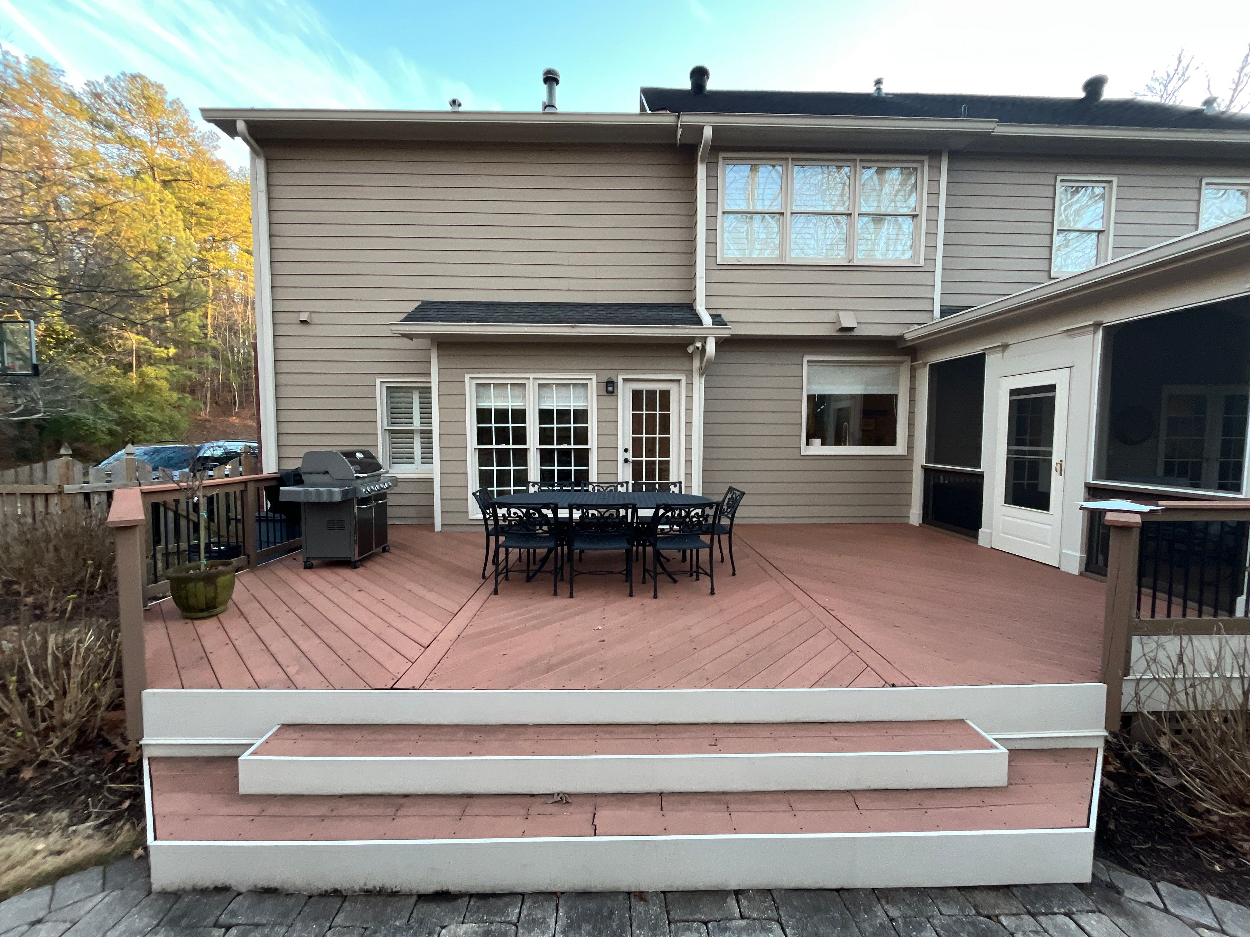 James Hardie Siding Install, Rotten Wood Replacement, Trex Deck Resurface, and Exterior Paint Project in Roswell, GA by Nelson Exteriors 