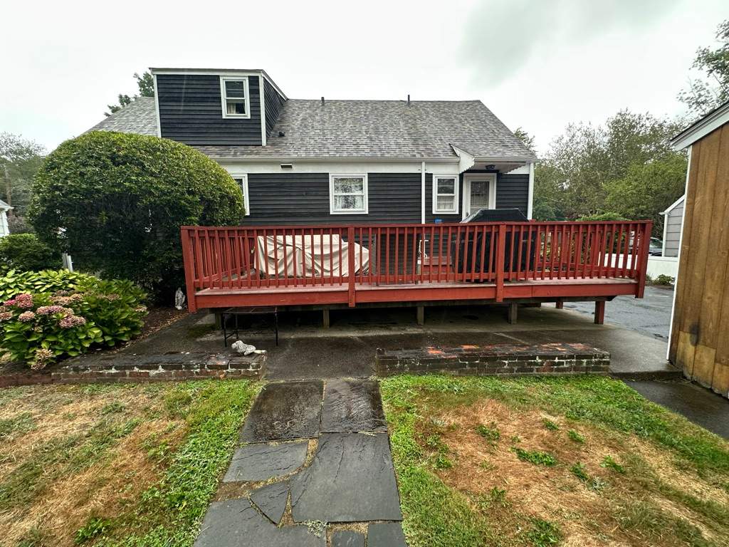 Deck replacement, using Trex Transcend Rope Swing, Transcend railings with ada graspable handrail. in white. by DiGiorgi Roofing and Siding Inc