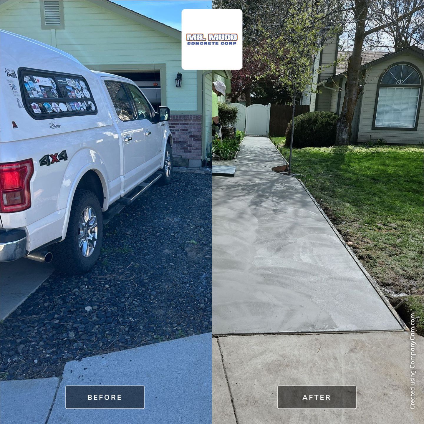 Gravel Walkway into Gorgeous New Concrete by Mr. Mudd Concrete