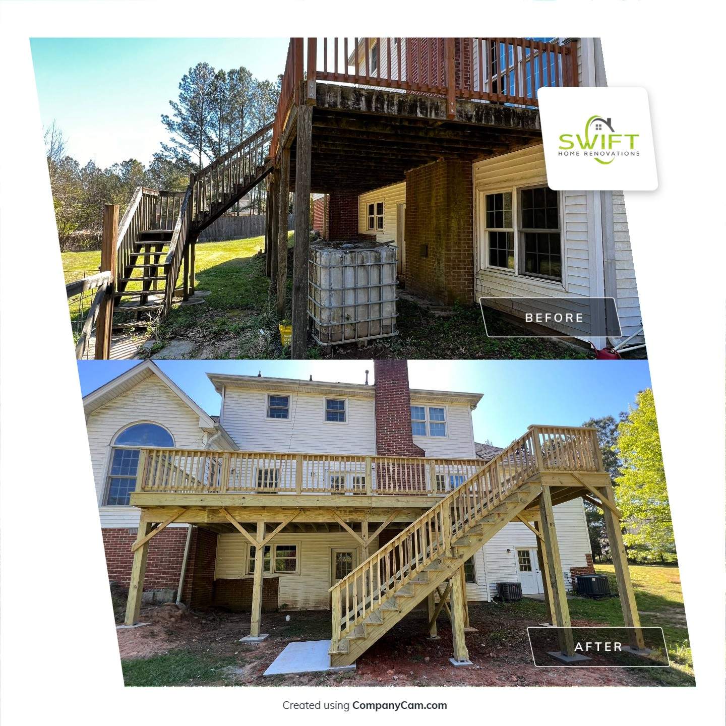 Pressure-Treated Wood Deck and Side Porch Replacement in Dacula by Swift Home Renovations