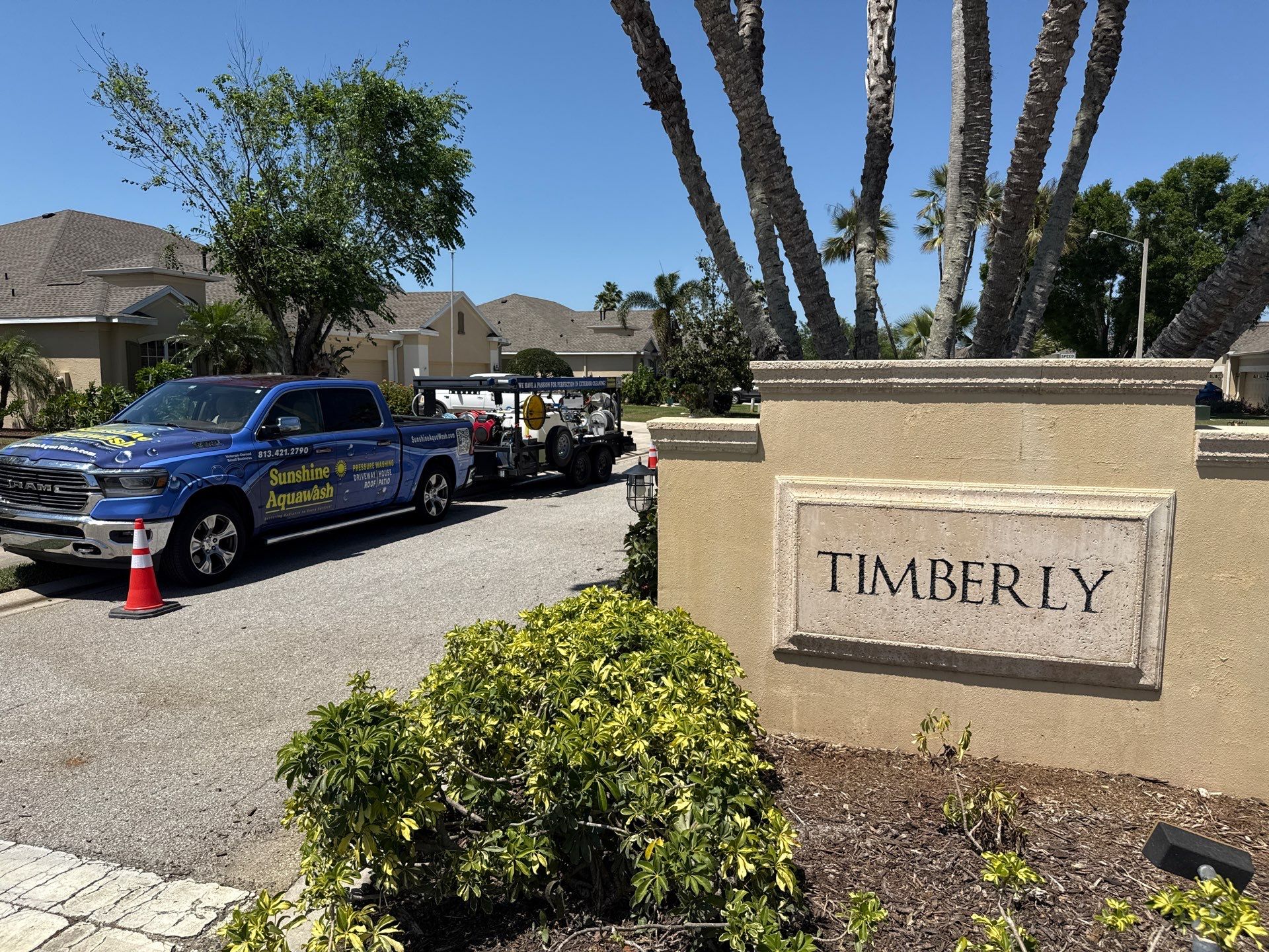 Decorative Wall & Entrance Sign Cleaning | Timberly Community | Parrish, FL by Sunshine AquaWash