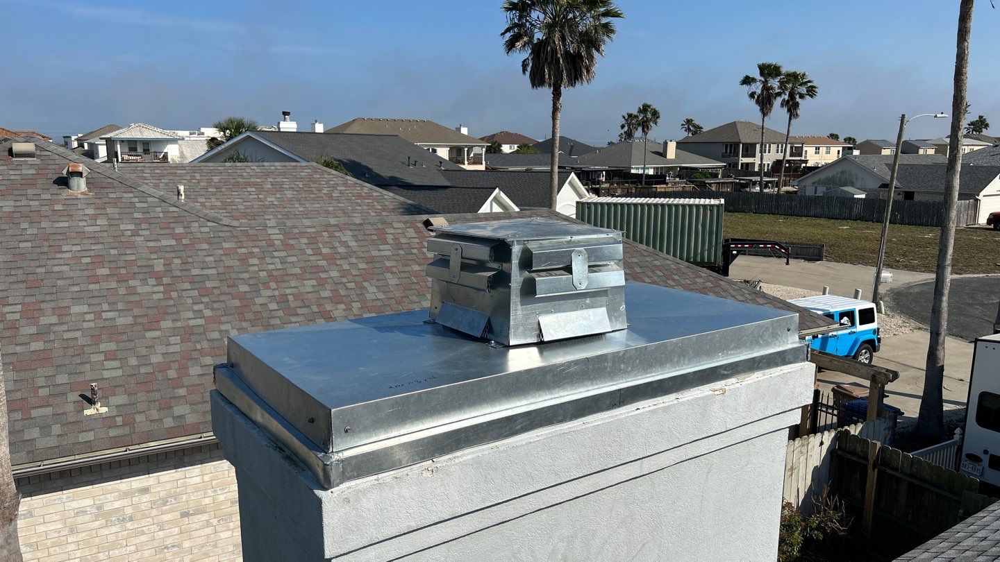 Residential Roofing Repair using Galvanized Chimney Cap & Chase by Lighthouse Roofing